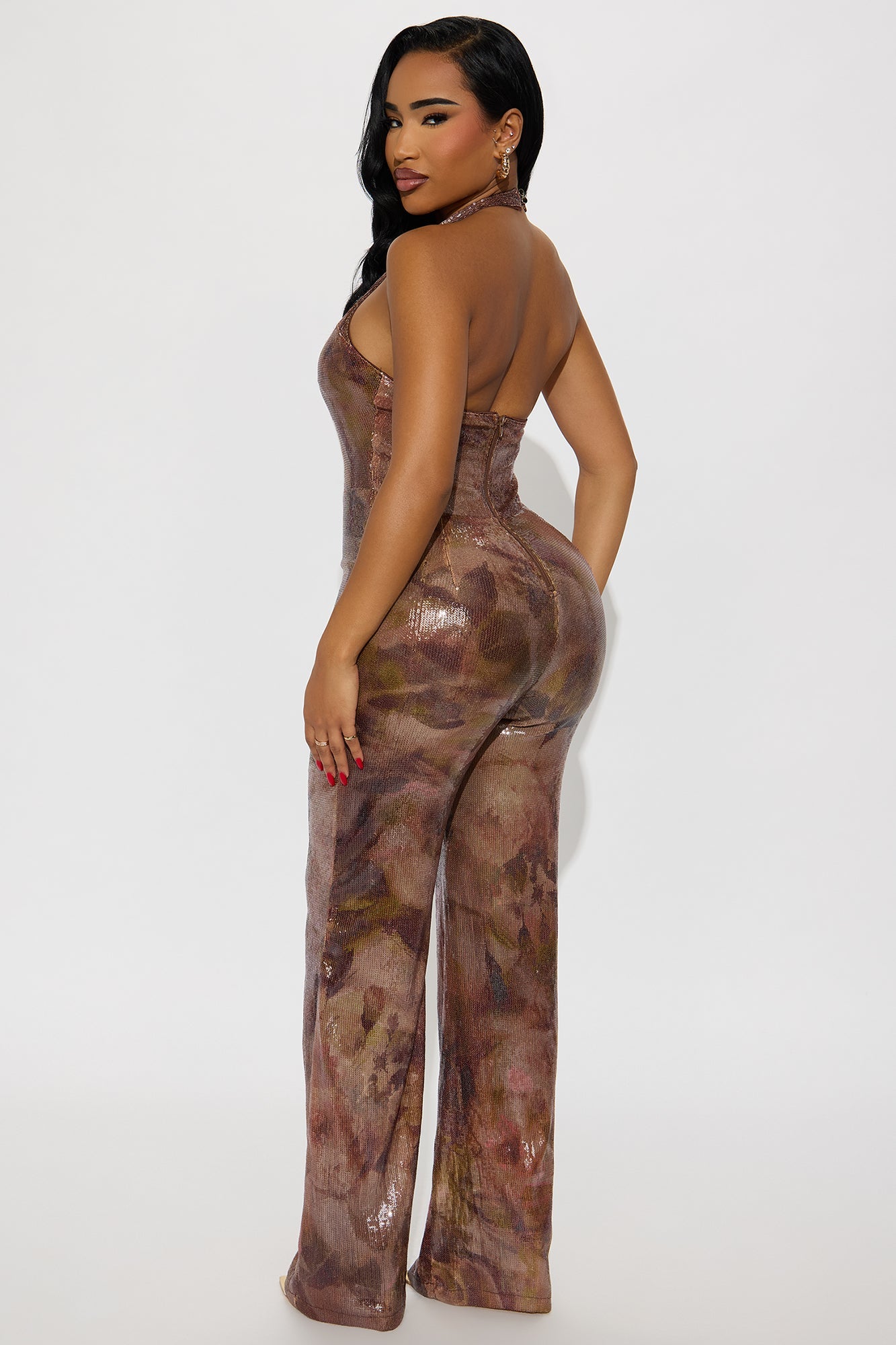 Carina Sequin Halter Jumpsuit - Mocha