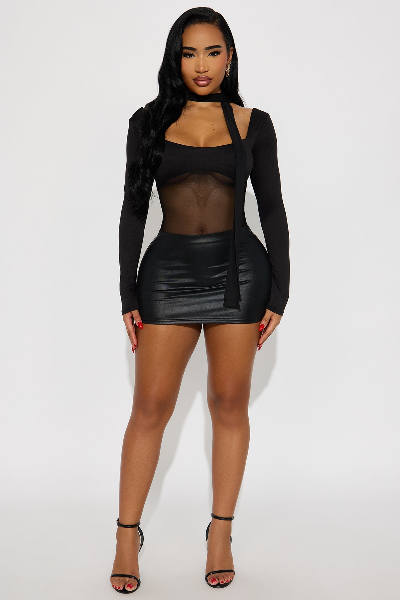 Lenora Long Sleeve Mesh Bodysuit - Black