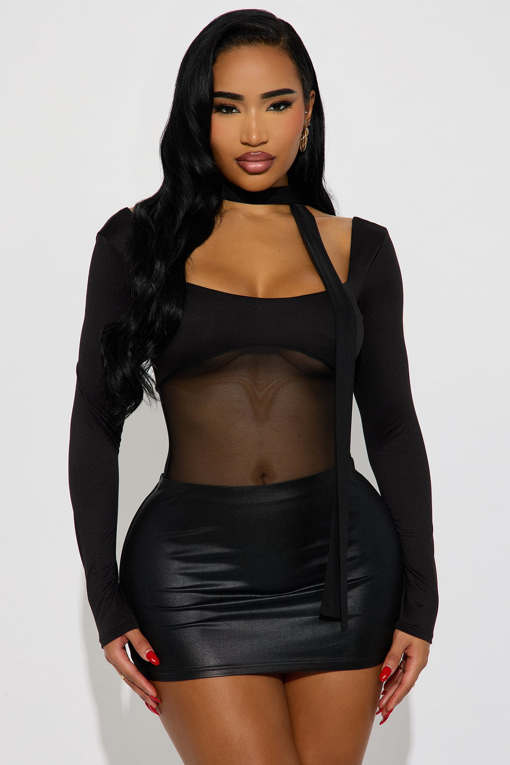 Lenora Long Sleeve Mesh Bodysuit - Black