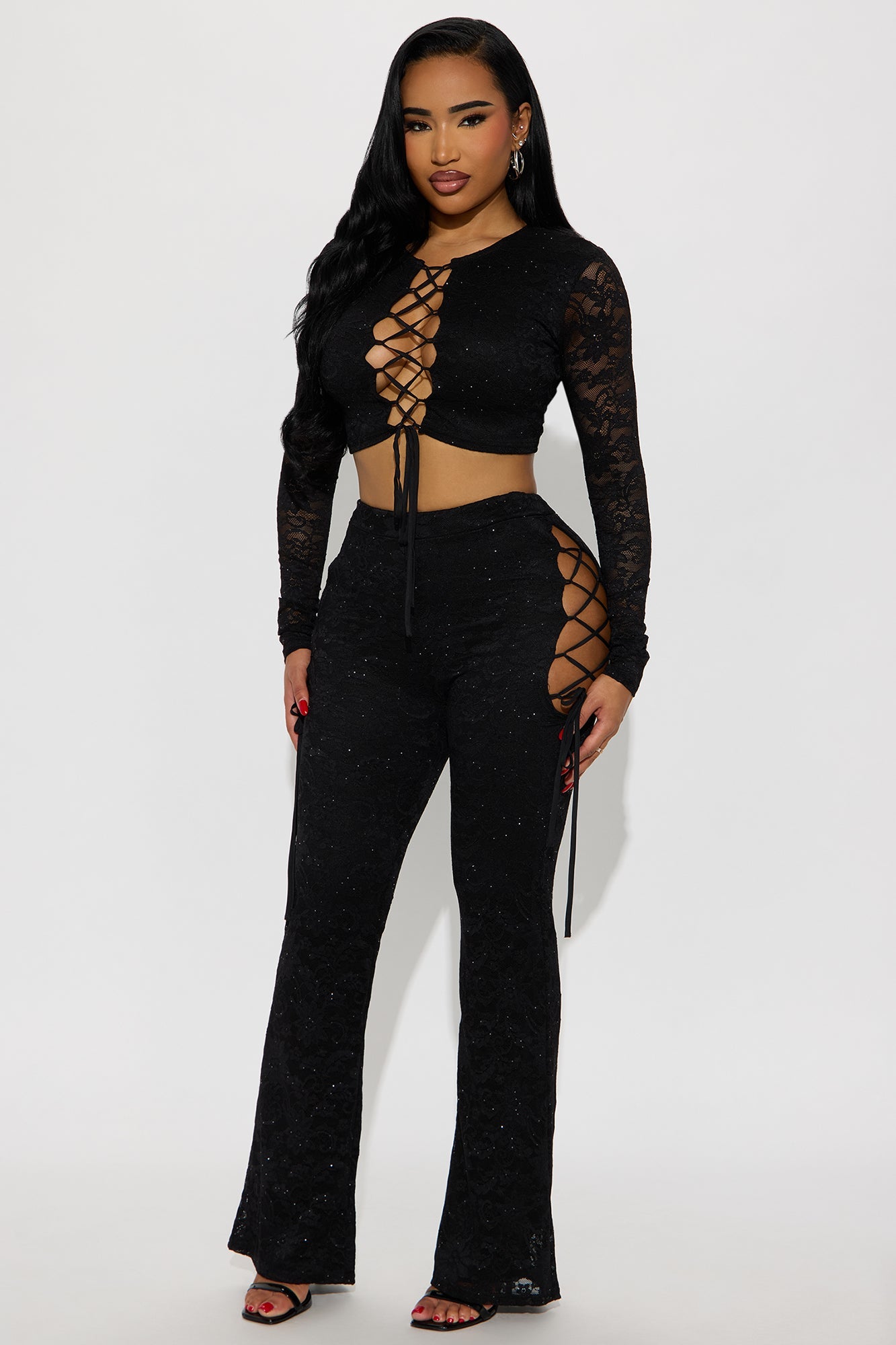 Valentina Lace Pant Set - Black