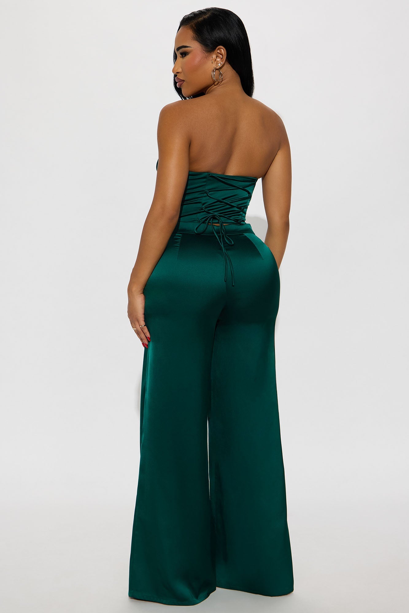 Glossy Girl Satin Corset Pant Set - Emerald