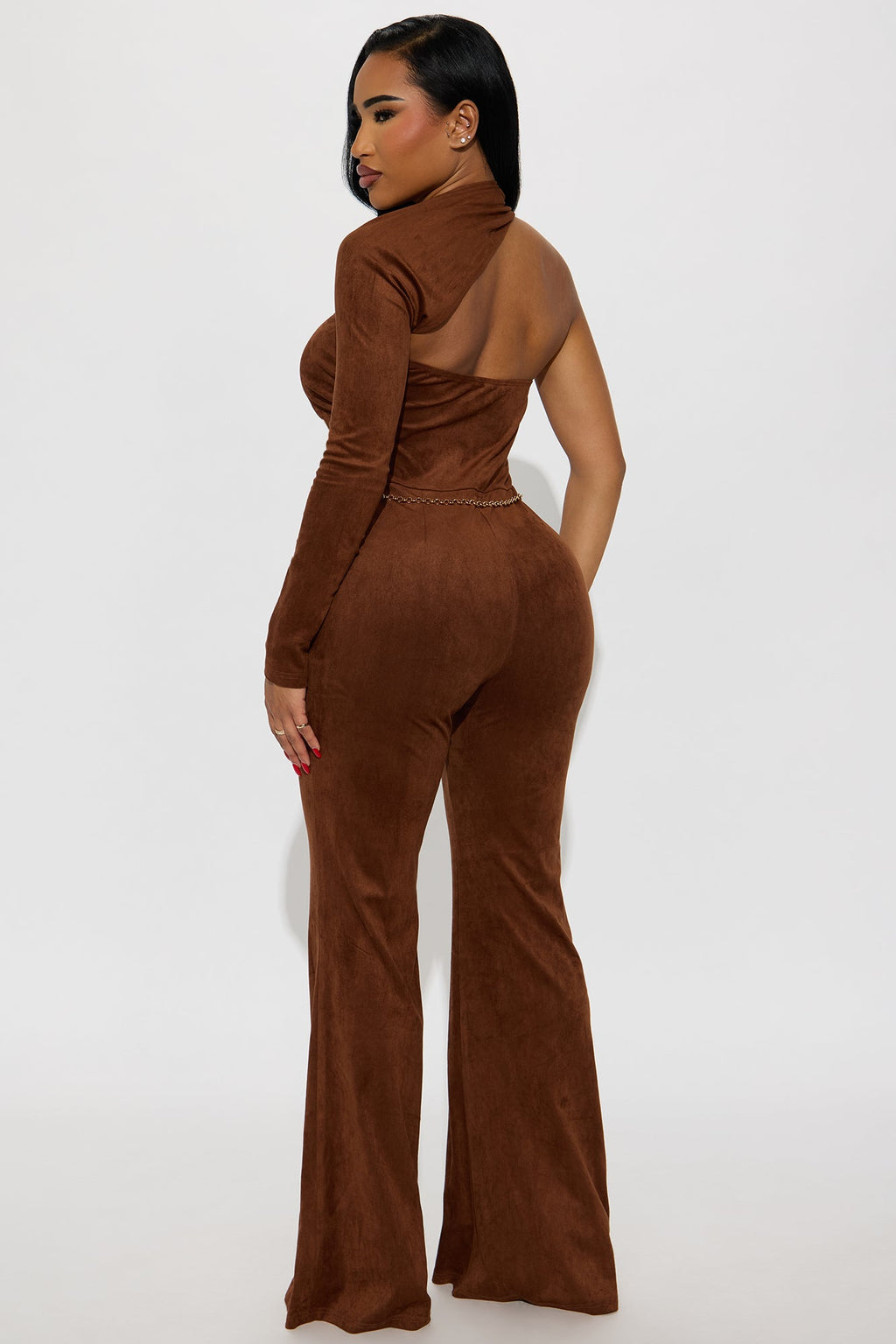 Jolene Flare Leg Faux Leather Jumpsuit - Brown