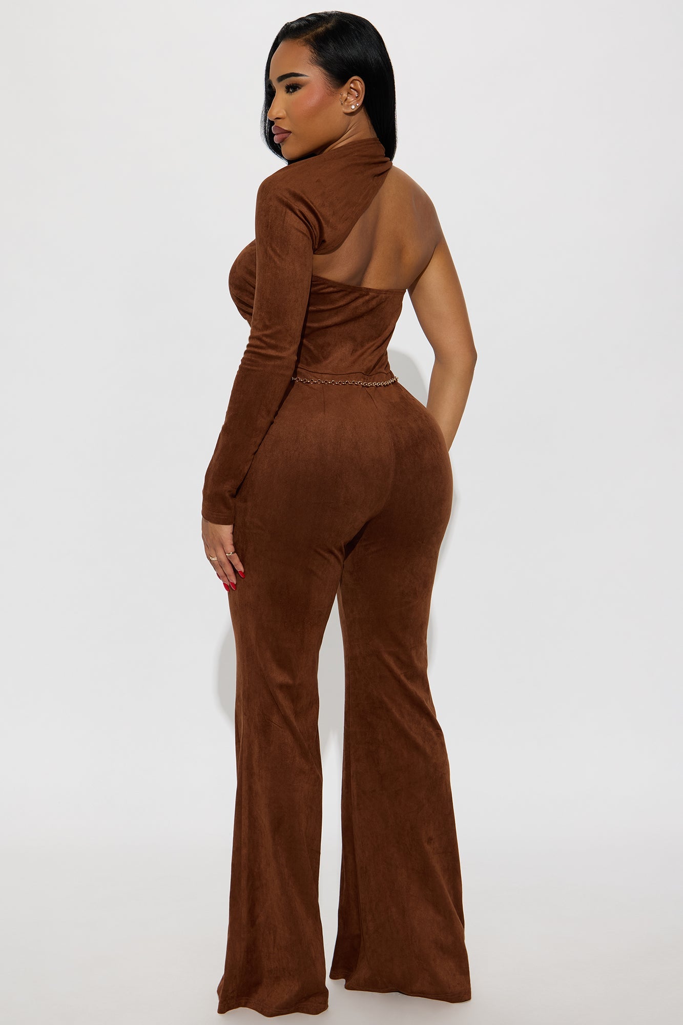 Jolene Flare Leg Faux Leather Jumpsuit - Brown