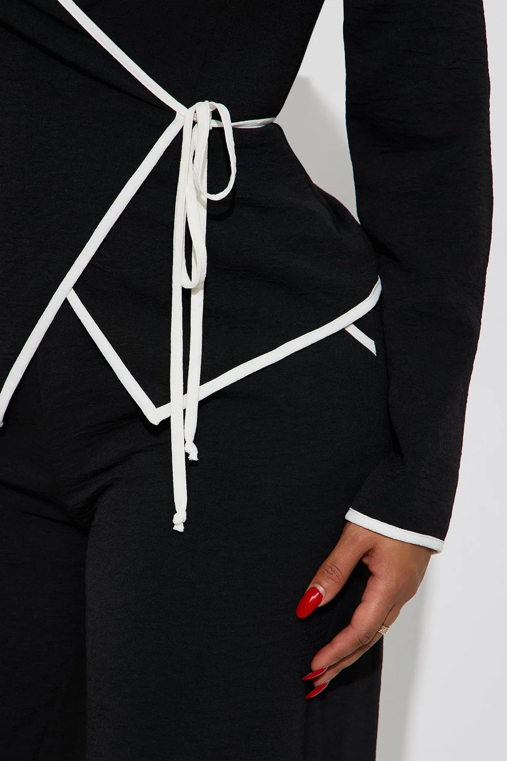 Ashanti Long Sleeve Wrap Top Pant Set - Black 