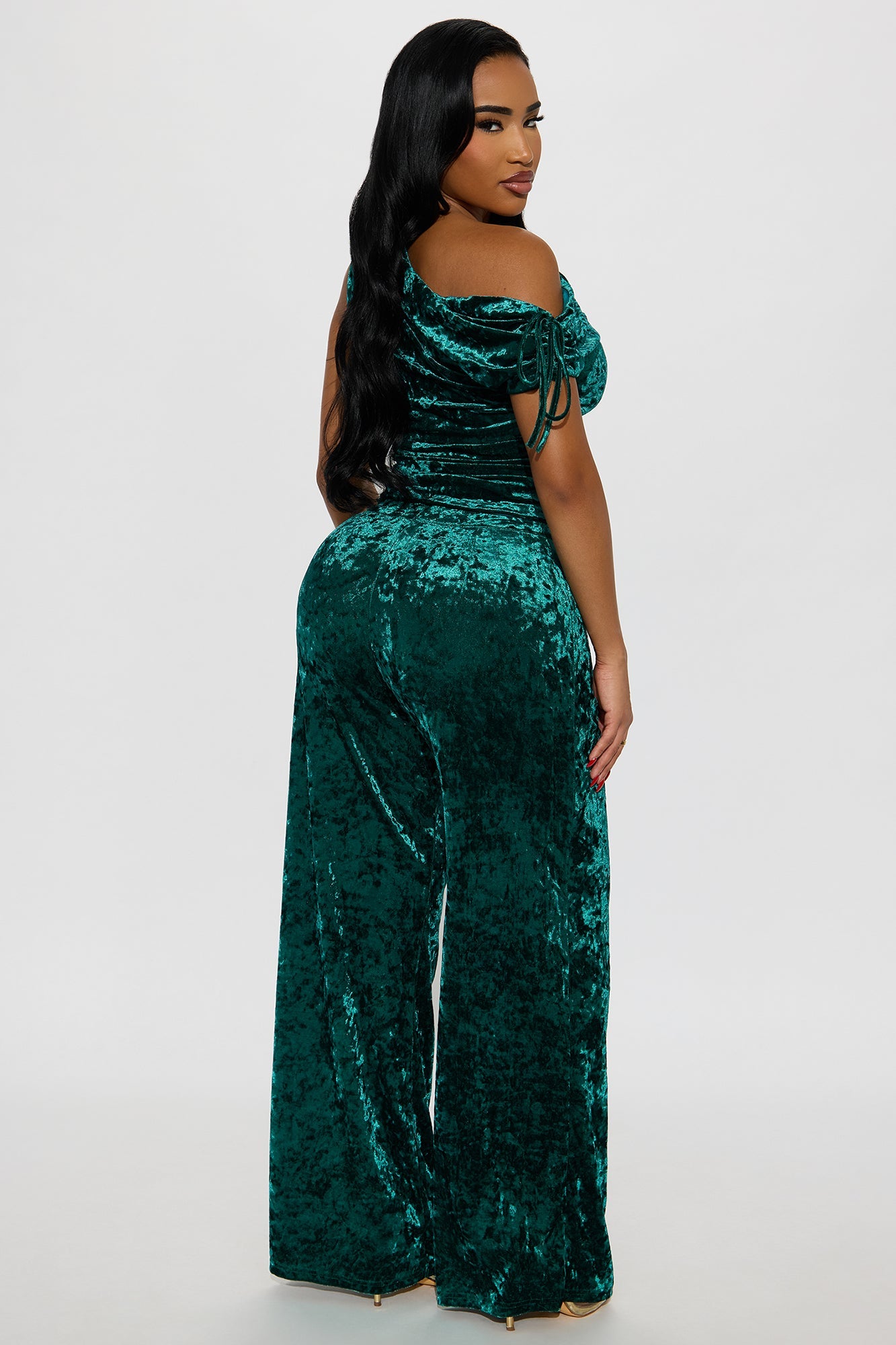 Estella Off Shoulder Velvet Pant Set - Emerald 