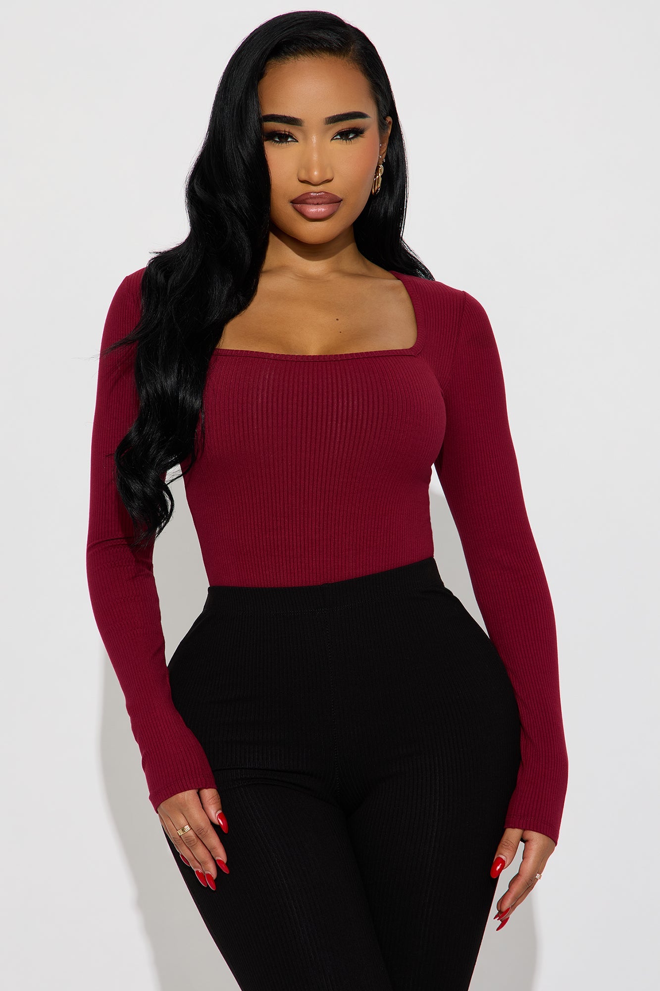 Arianna Snatched Bodysuit - Burgundy
