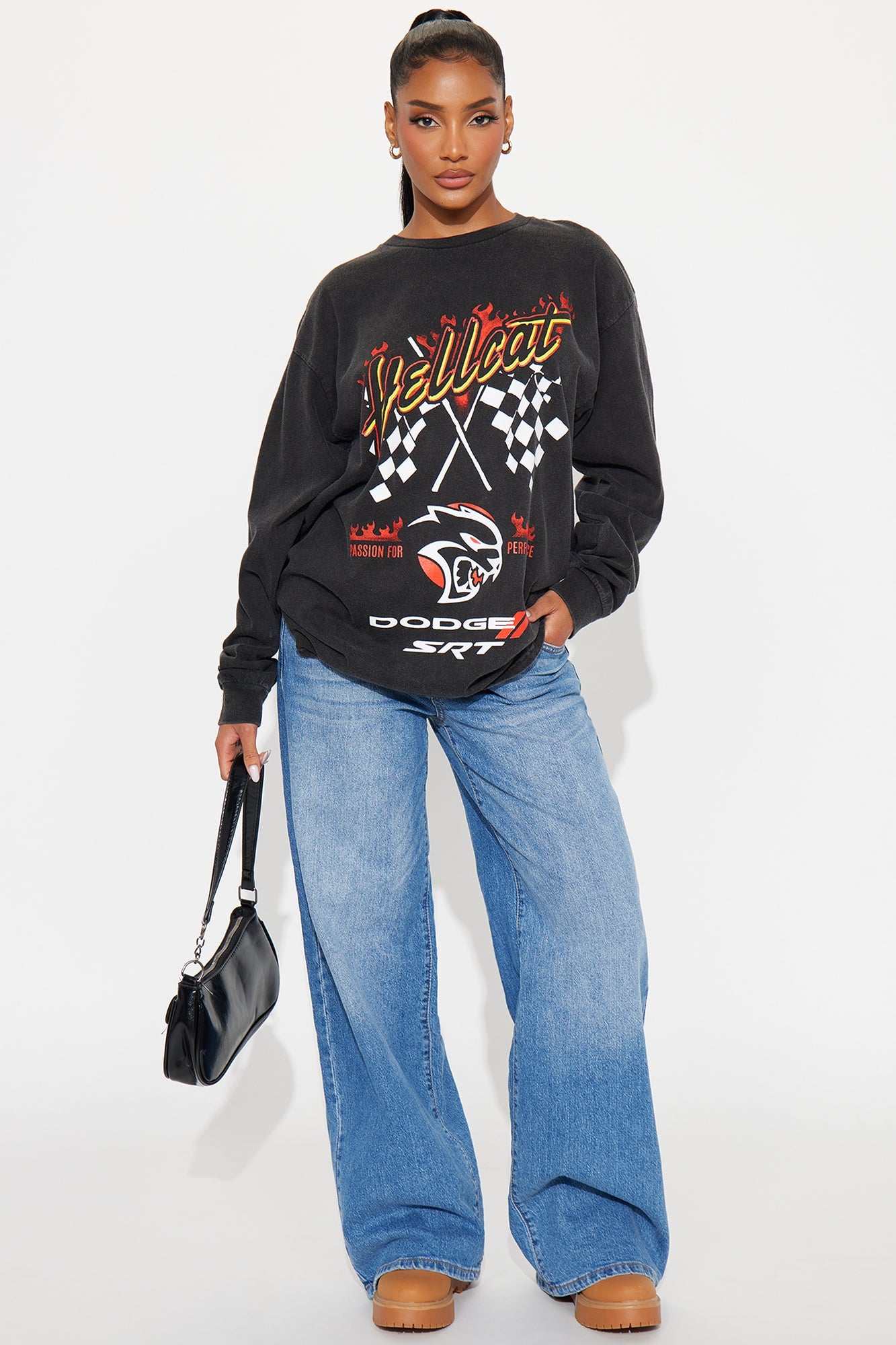 Dodge Hellcat Washed Long Sleeve Tee - Black