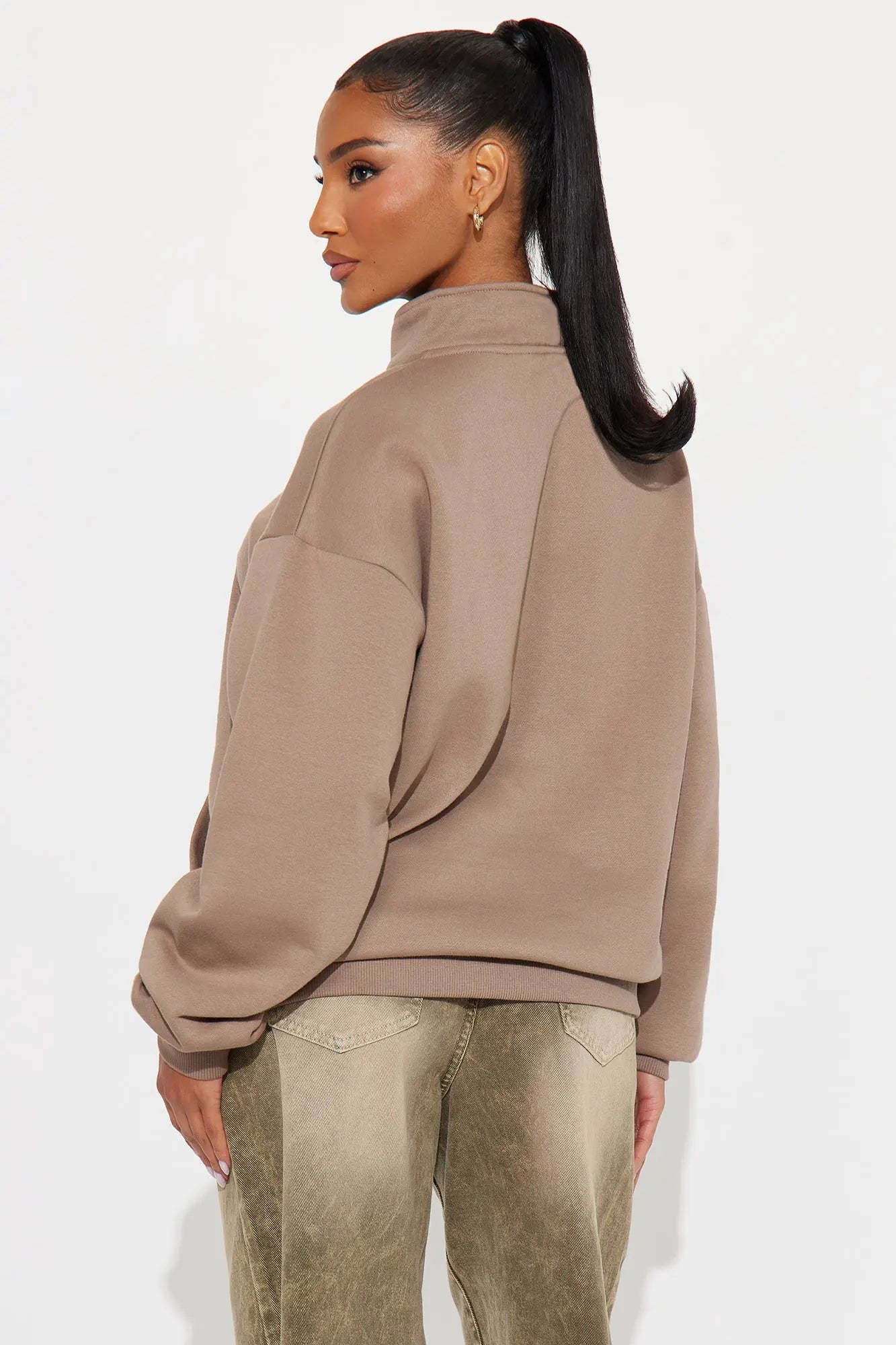 Stole My Ex Boyfriend's Oversized Quarter Zip Sweatshirt - Mocha 