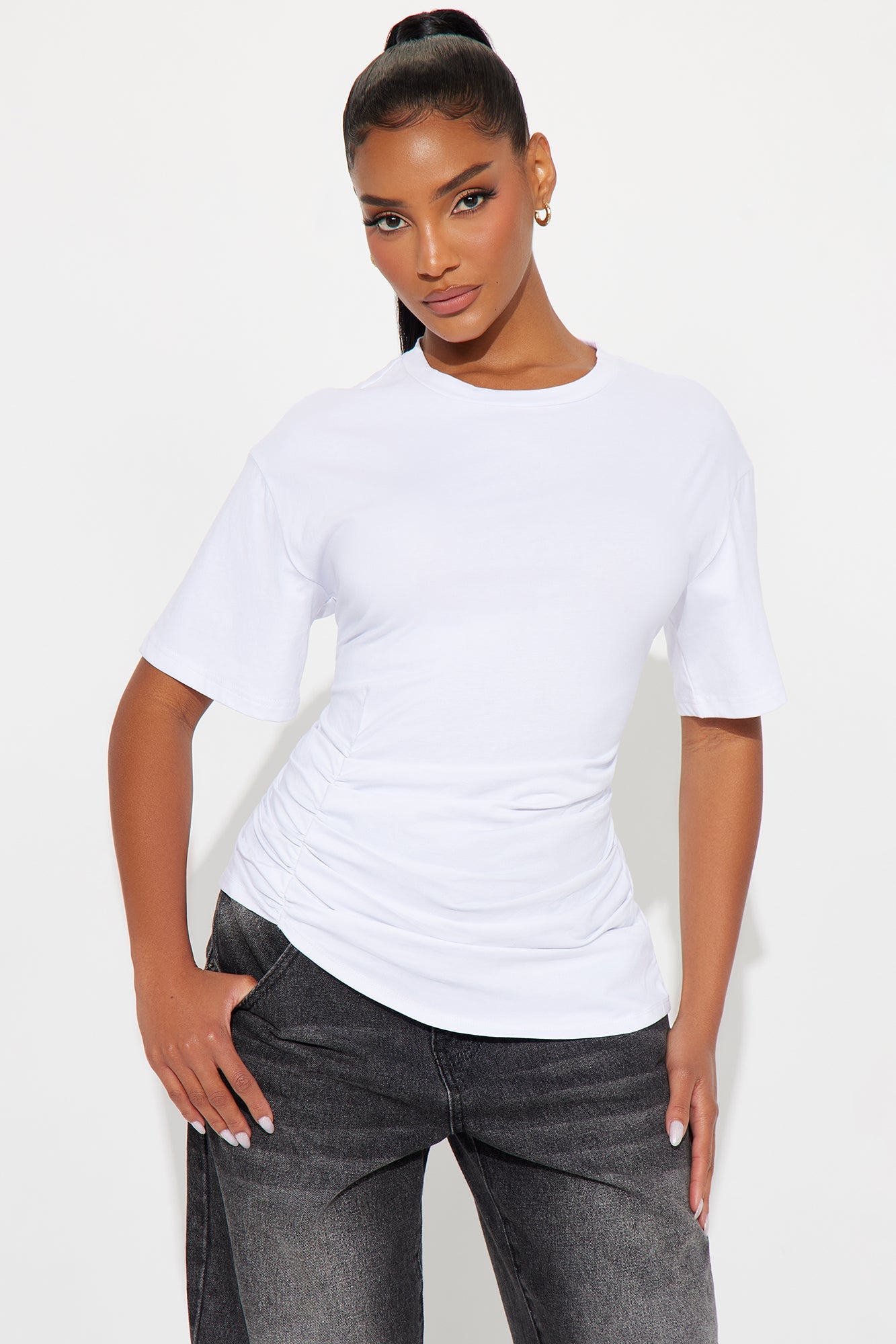 Lucina Short Sleeve Ruched Tshirt - White