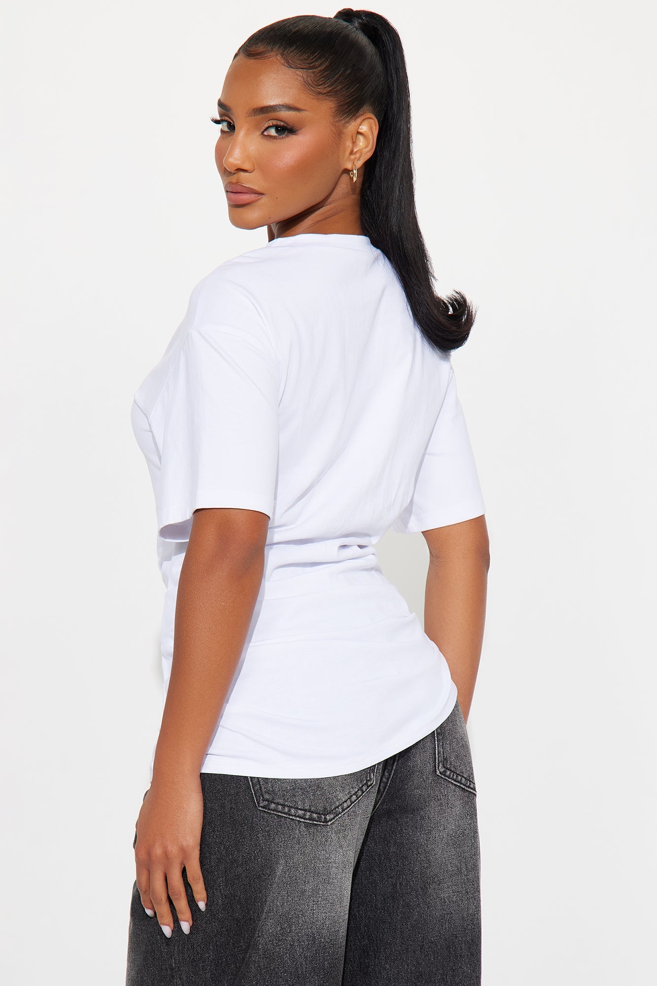 Lucina Short Sleeve Ruched Tshirt - White
