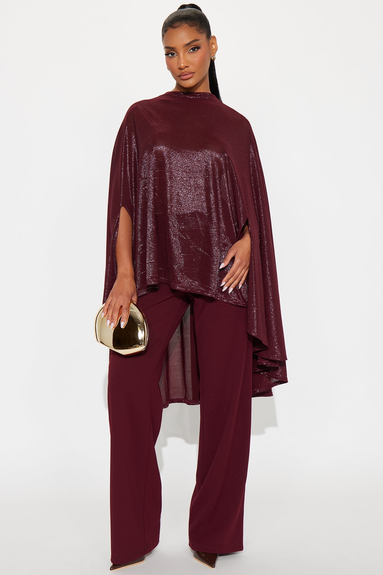 Parisa Draped Asymmetrical Top - Burgundy