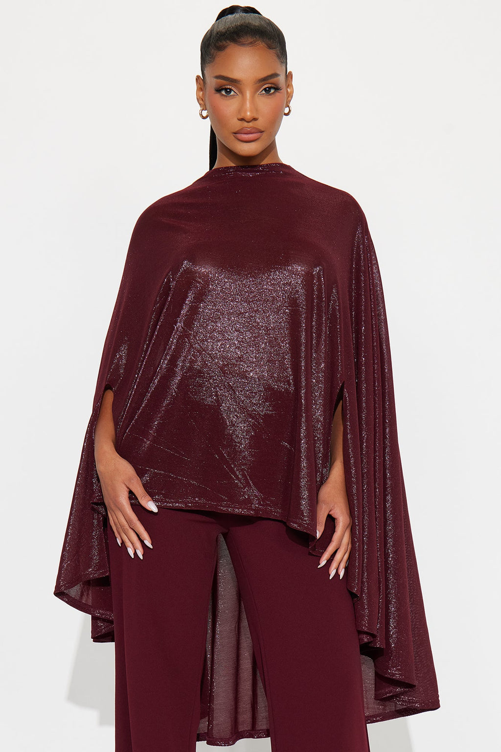 Parisa Draped Asymmetrical Top - Burgundy