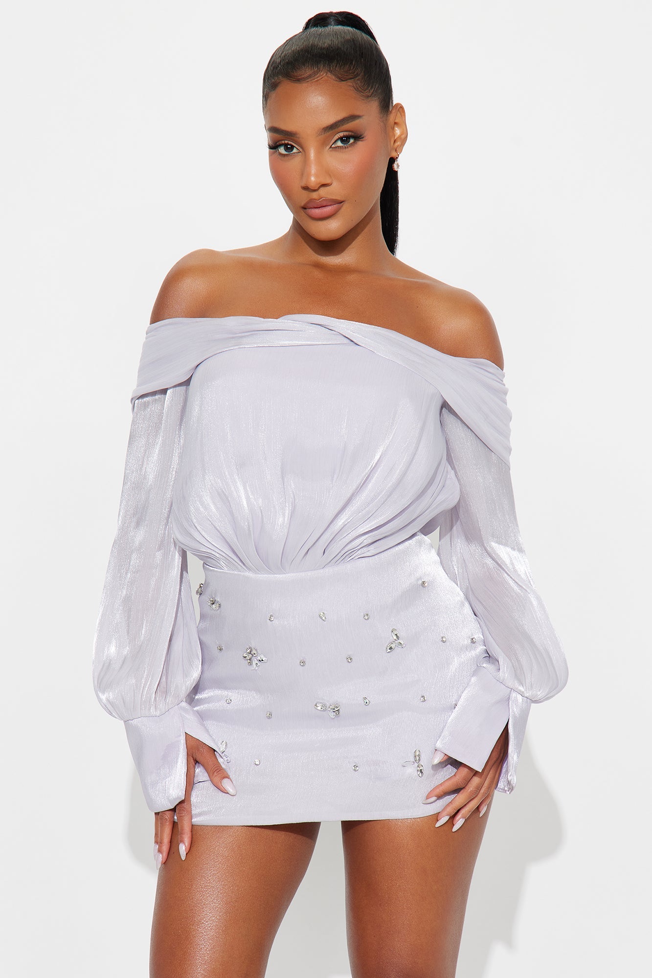 Catarina Rhinestone Soft Organza Mini Dress - Lavender