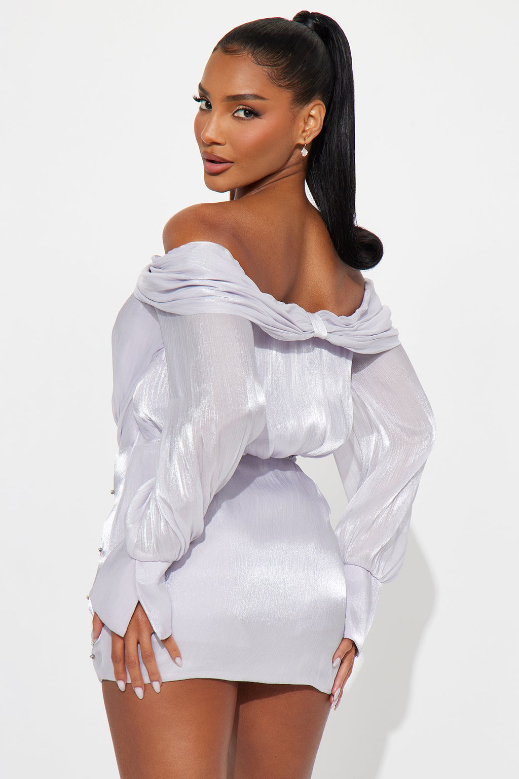 Catarina Rhinestone Soft Organza Mini Dress - Lavender