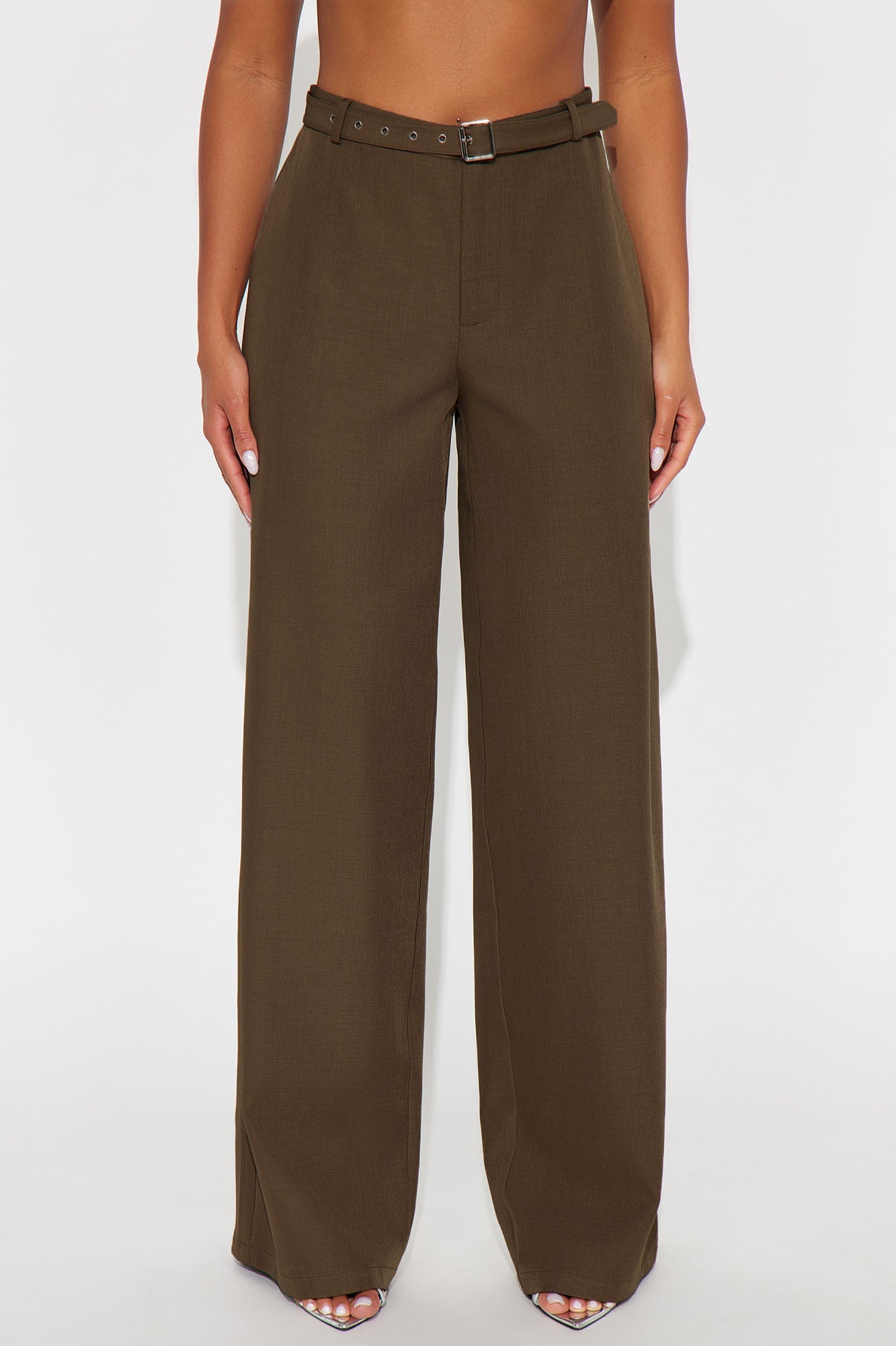 Only Boss Attitude Low Rise Belted Wide Leg Trouser 33 - Mocha 