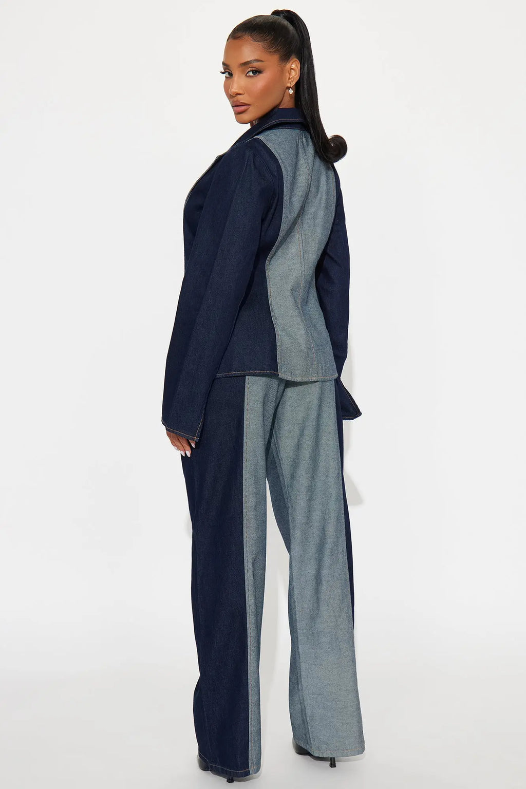 Split Decisions Denim Blazer Pant Set - Dark Denim 