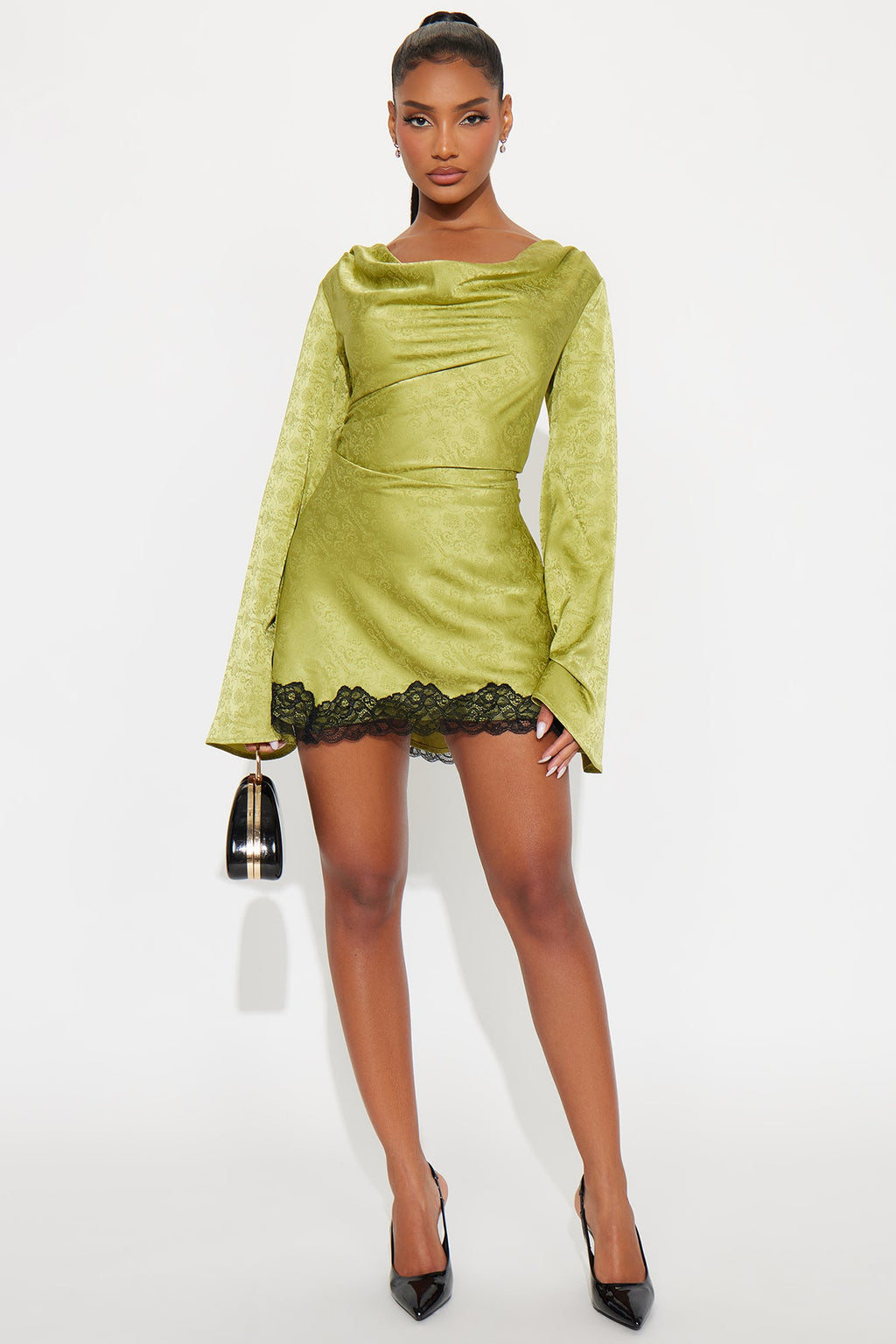 Heading Out Satin Mini Dress - Sage