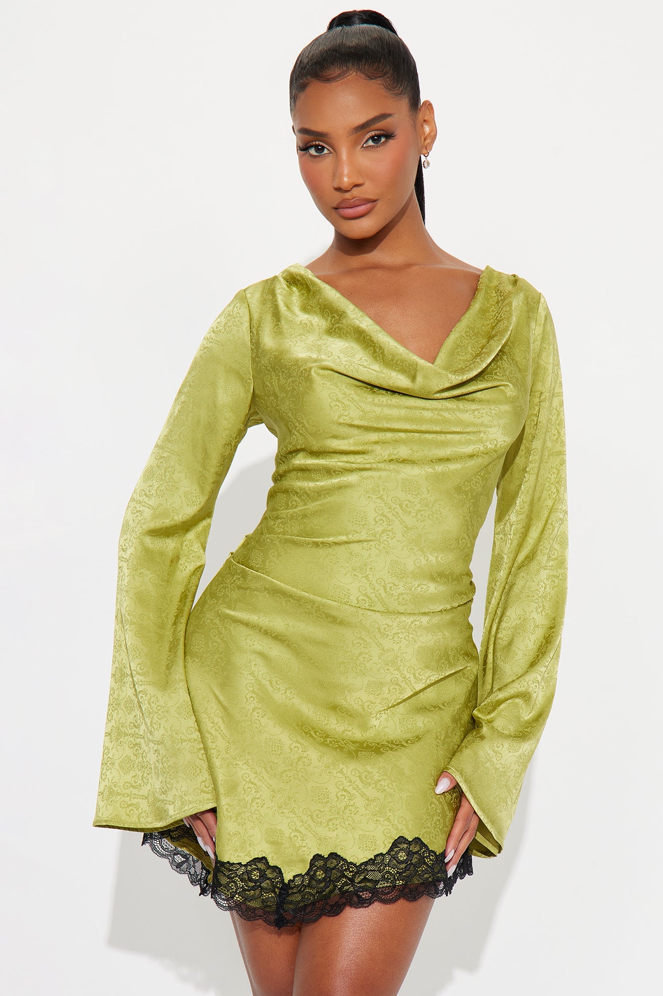 Heading Out Satin Mini Dress - Sage
