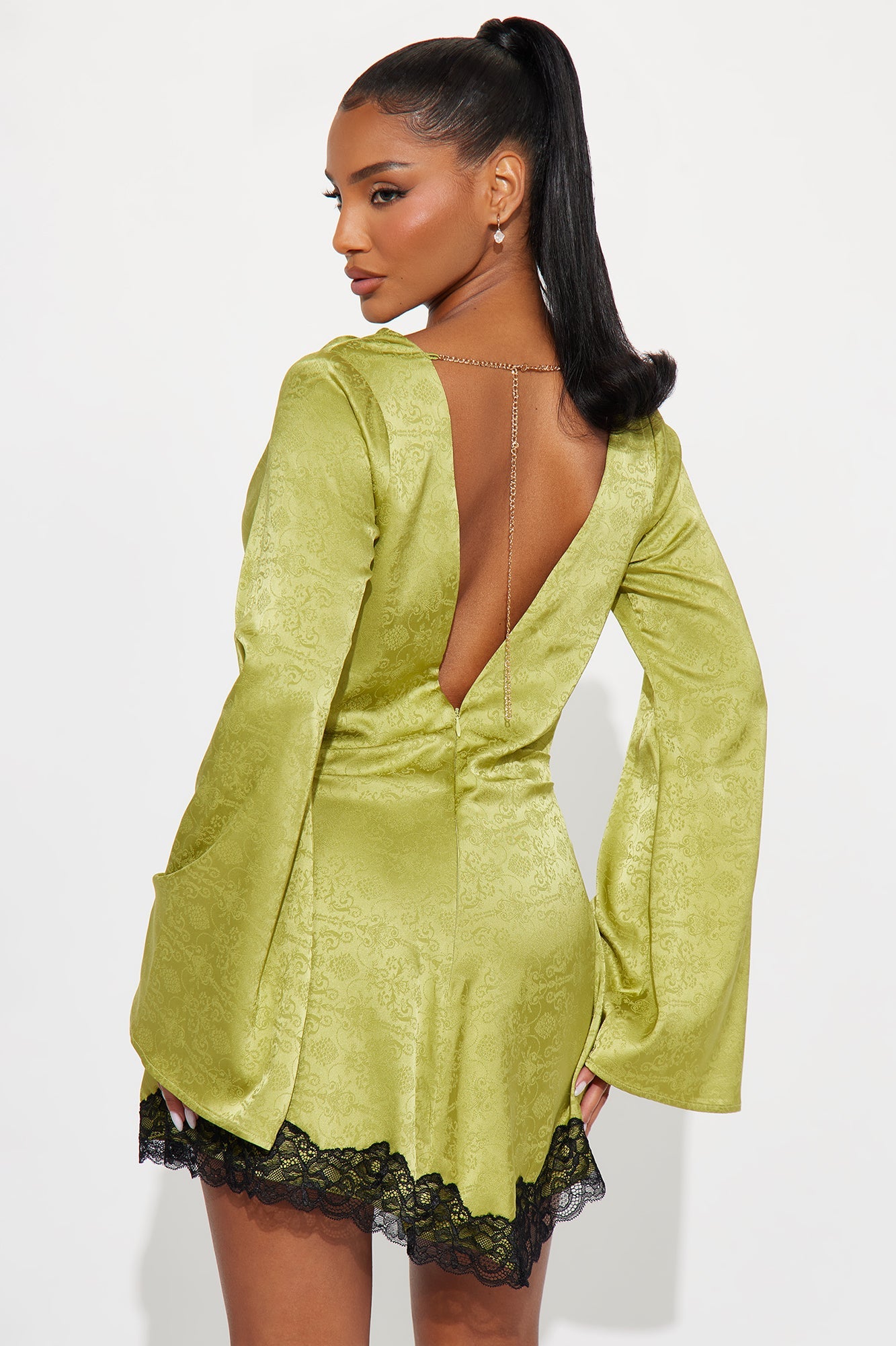 Heading Out Satin Mini Dress - Sage