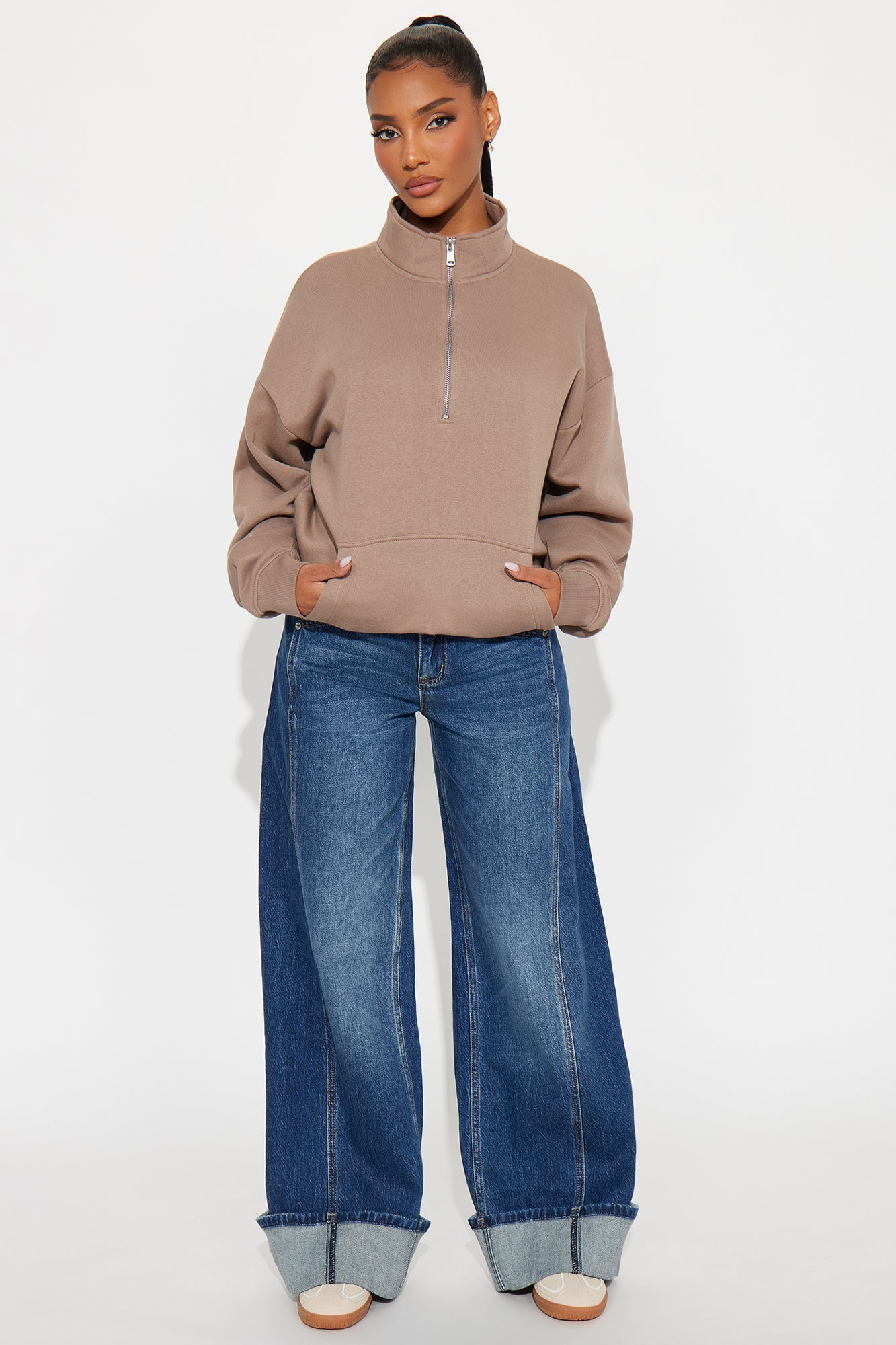 Caught Up Cuffed Wide Leg Jeans - Dark Wash