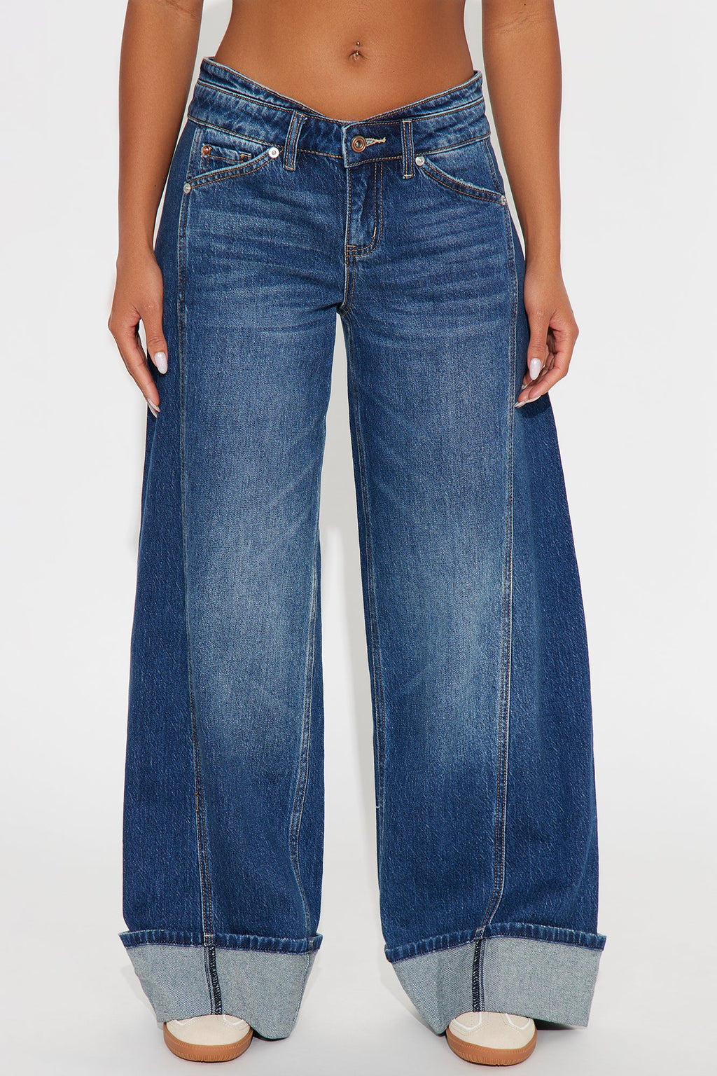 Caught Up Cuffed Wide Leg Jeans - Dark Wash