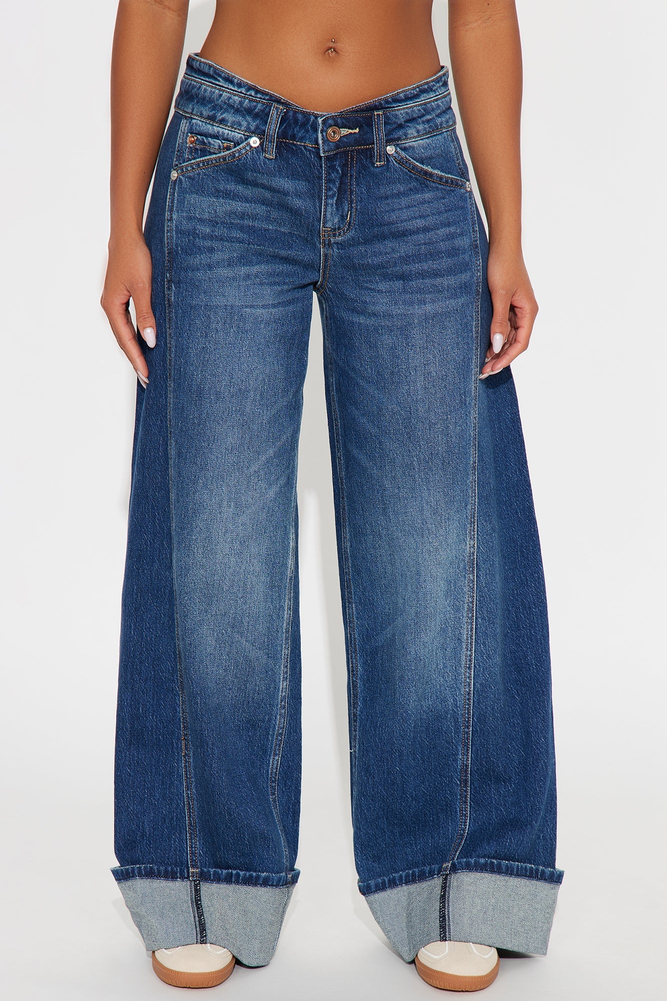 Caught Up Cuffed Wide Leg Jeans - Dark Wash