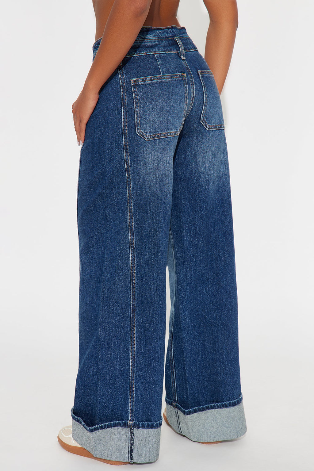 Caught Up Cuffed Wide Leg Jeans - Dark Wash