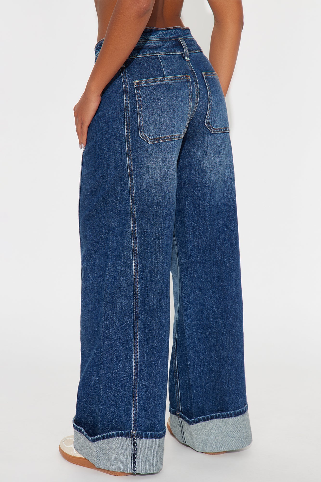 Caught Up Cuffed Wide Leg Jeans - Dark Wash