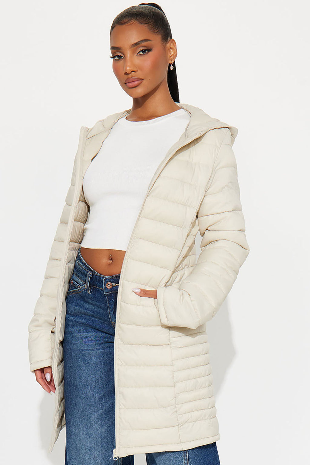 Padded Landing Puffer Coat - Stone