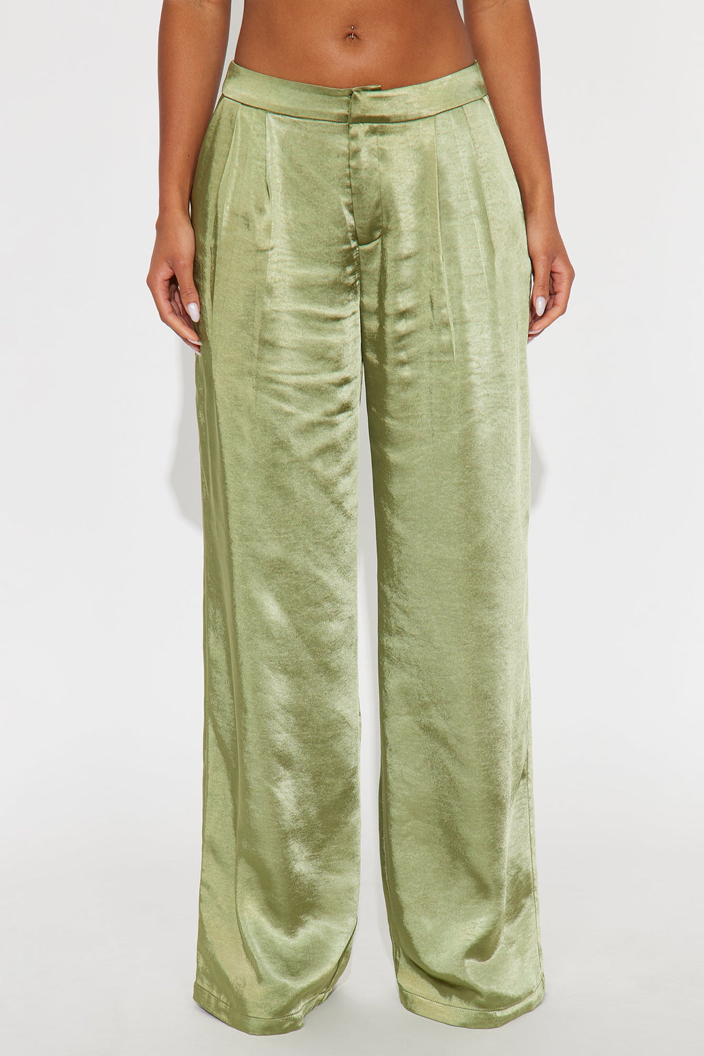 Main Topic Low Rise Wide Leg Satin Pant 33 - Olive 