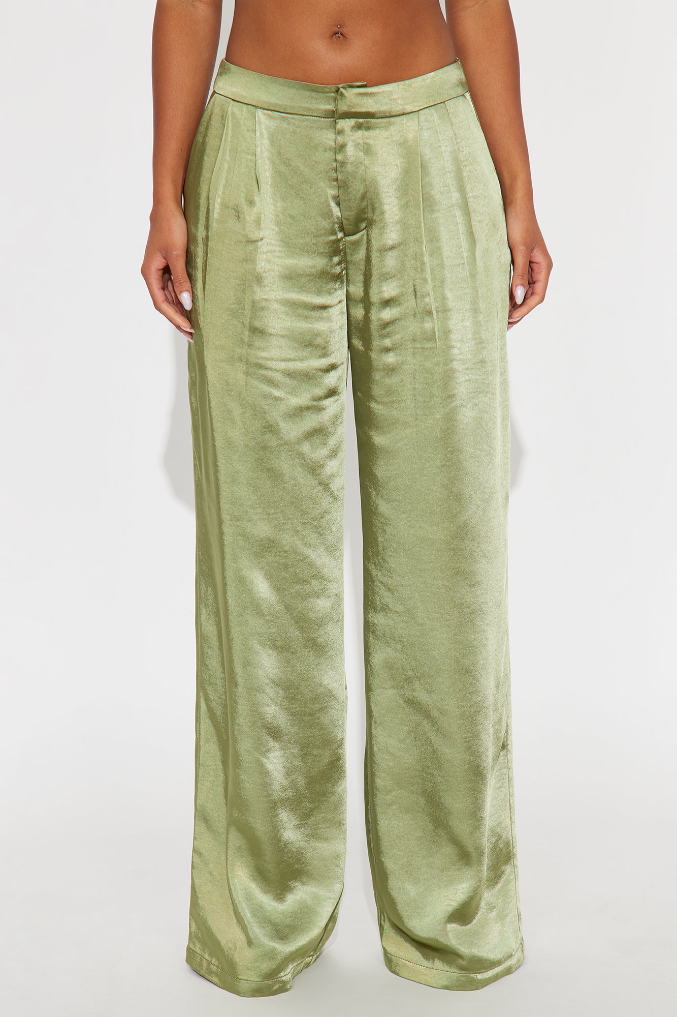 Main Topic Low Rise Wide Leg Satin Pant 33 - Olive 