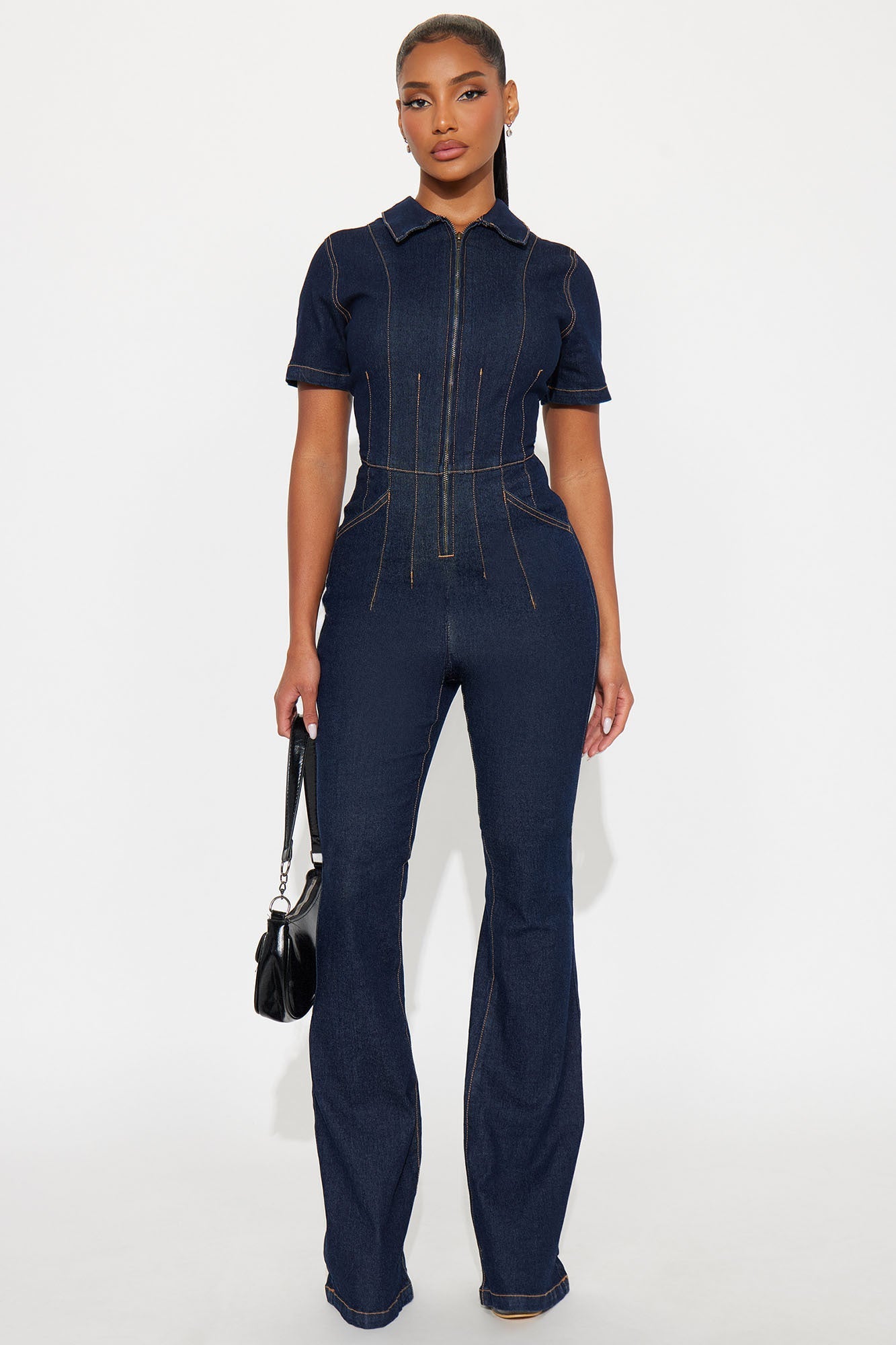 Stephanie Denim Flare Leg Jumpsuit - Dark Denim