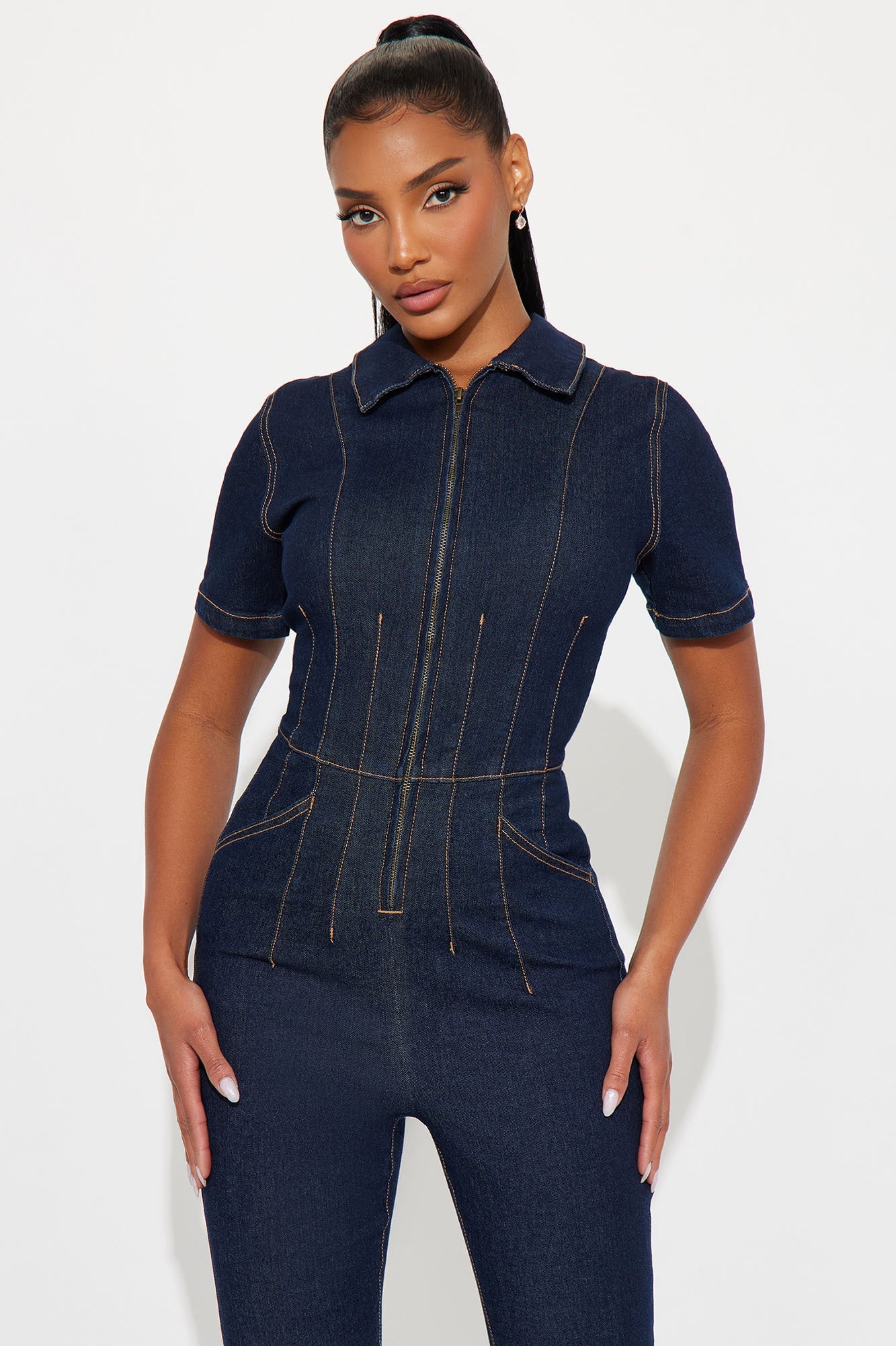 Stephanie Denim Flare Leg Jumpsuit - Dark Denim
