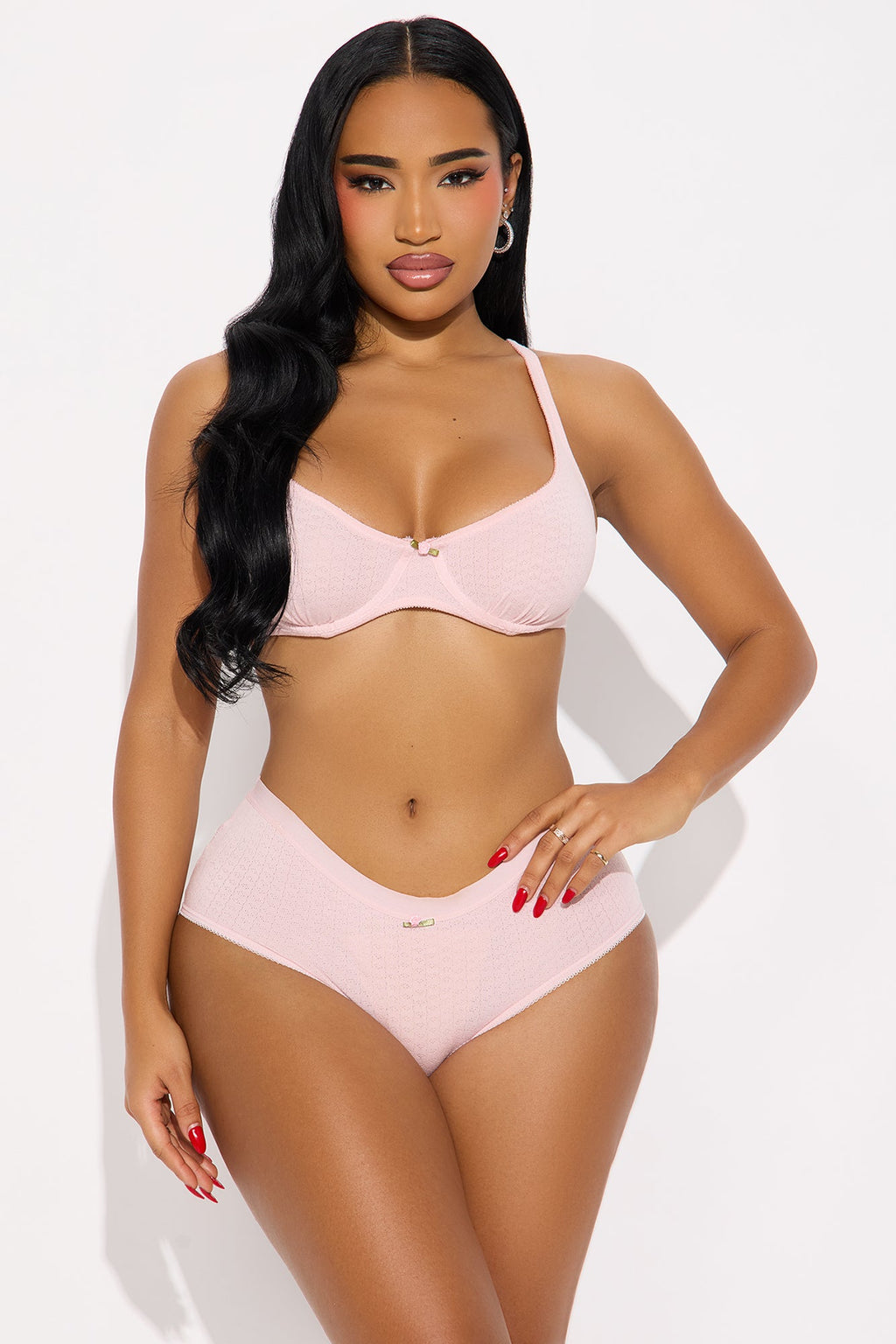 Sweetest Touch Pointelle 2 Piece Bra And Boyshort Panty Set - Pink
