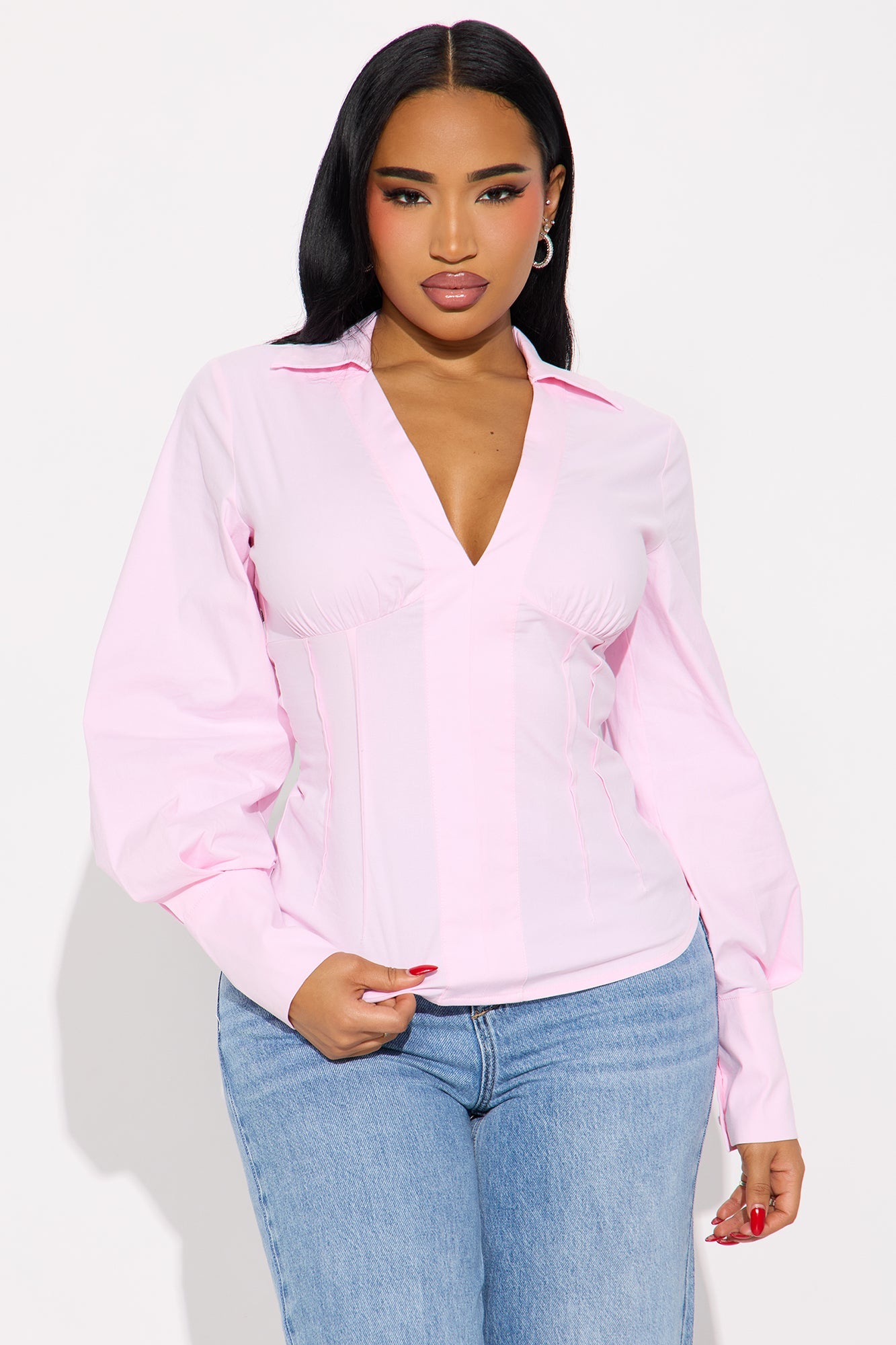 Elvira Pleated Poplin Top - Blush