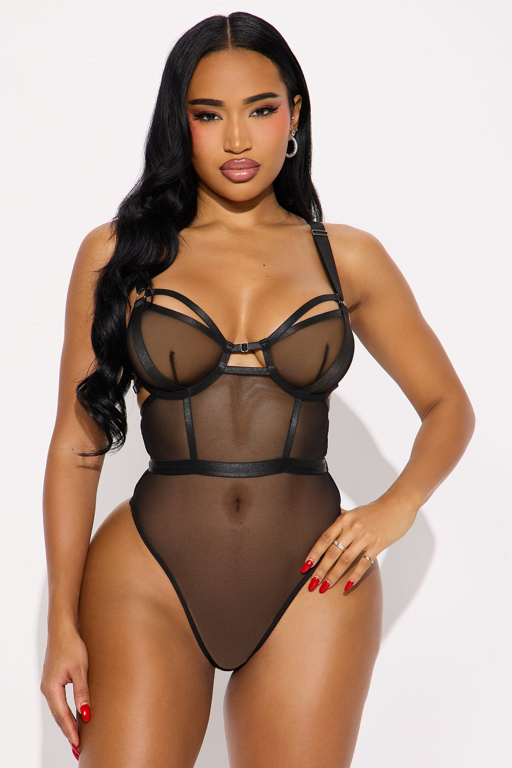 Audrey Mesh Teddy With Garter Straps - Black