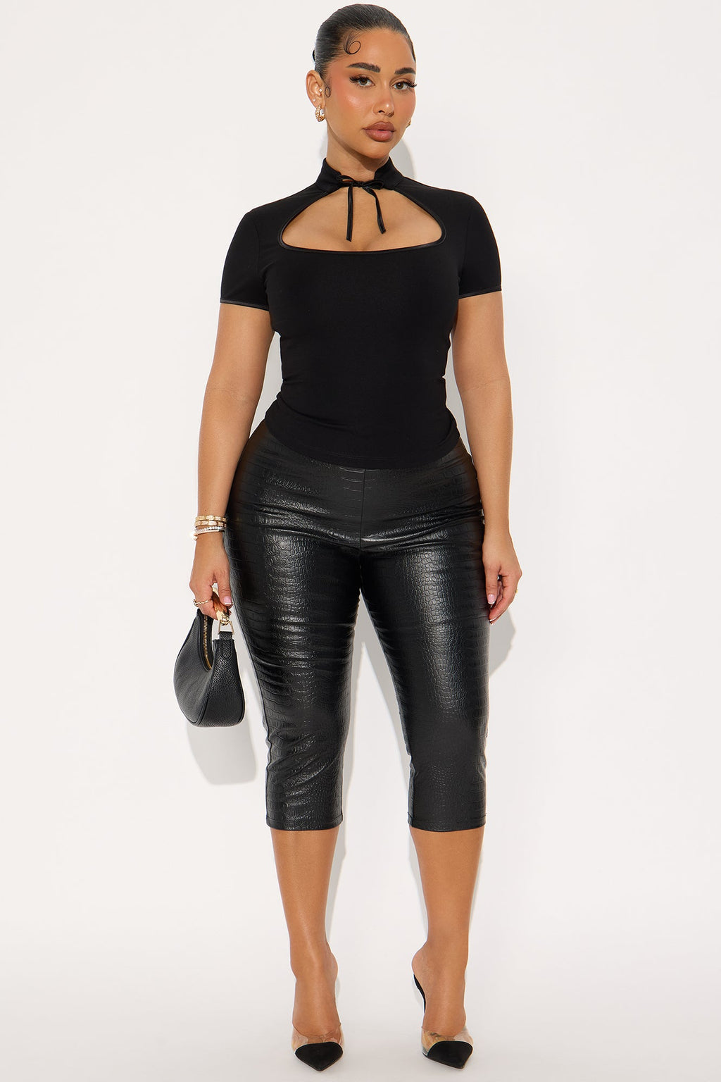 Kari Cut Out Mock Neck Top - Black