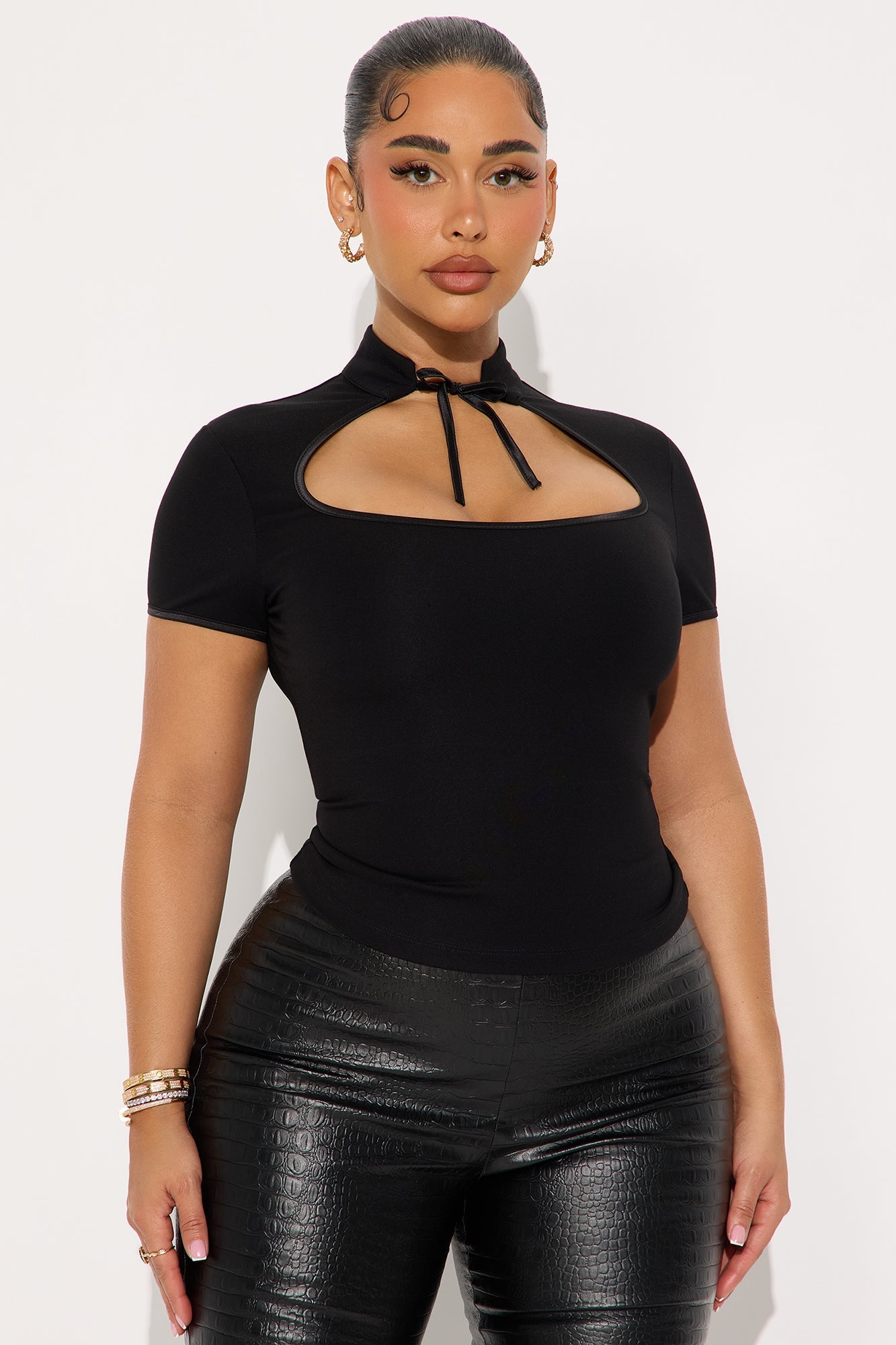Kari Cut Out Mock Neck Top - Black