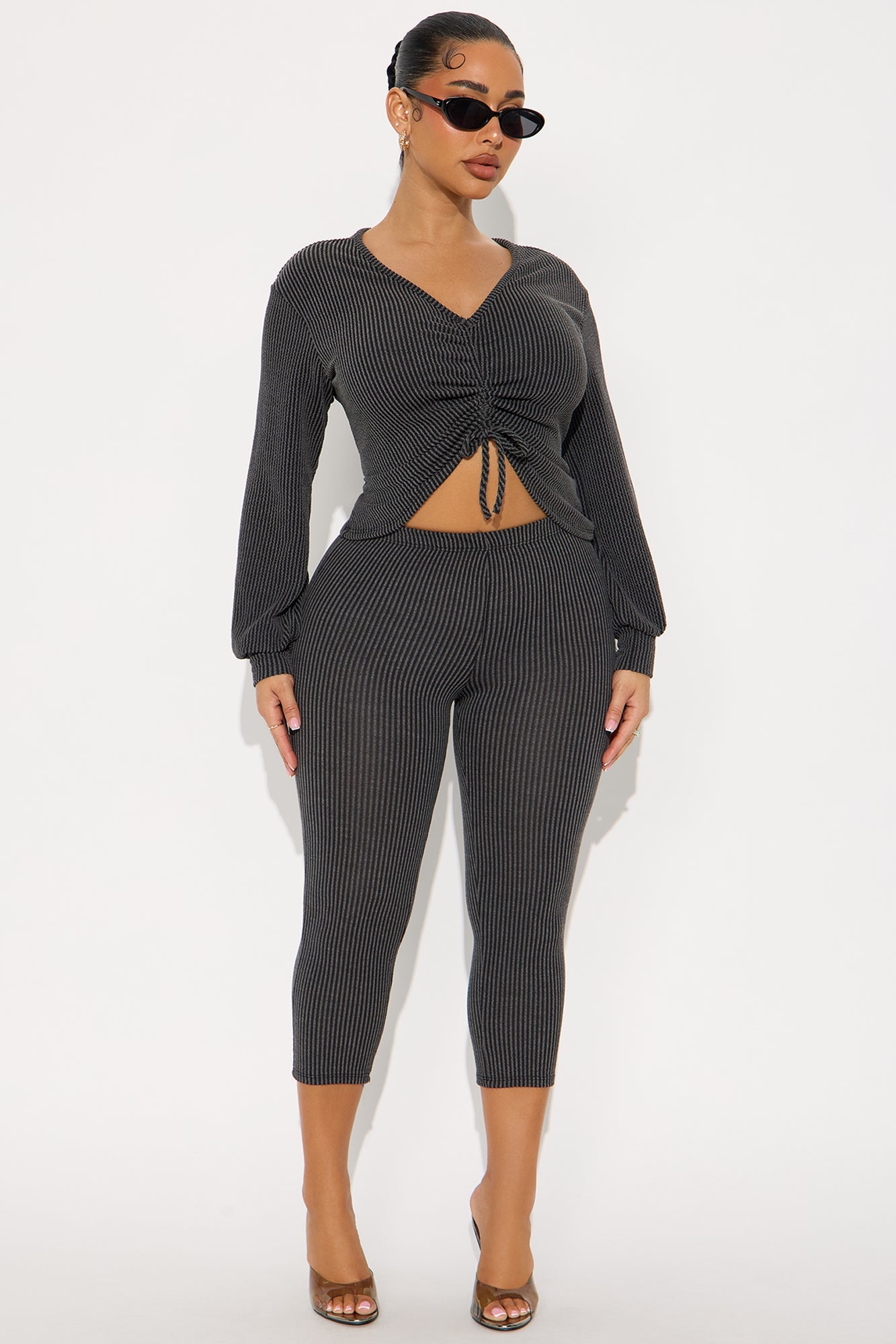 Jamie Ruched Capri Pant Set - Charcoal
