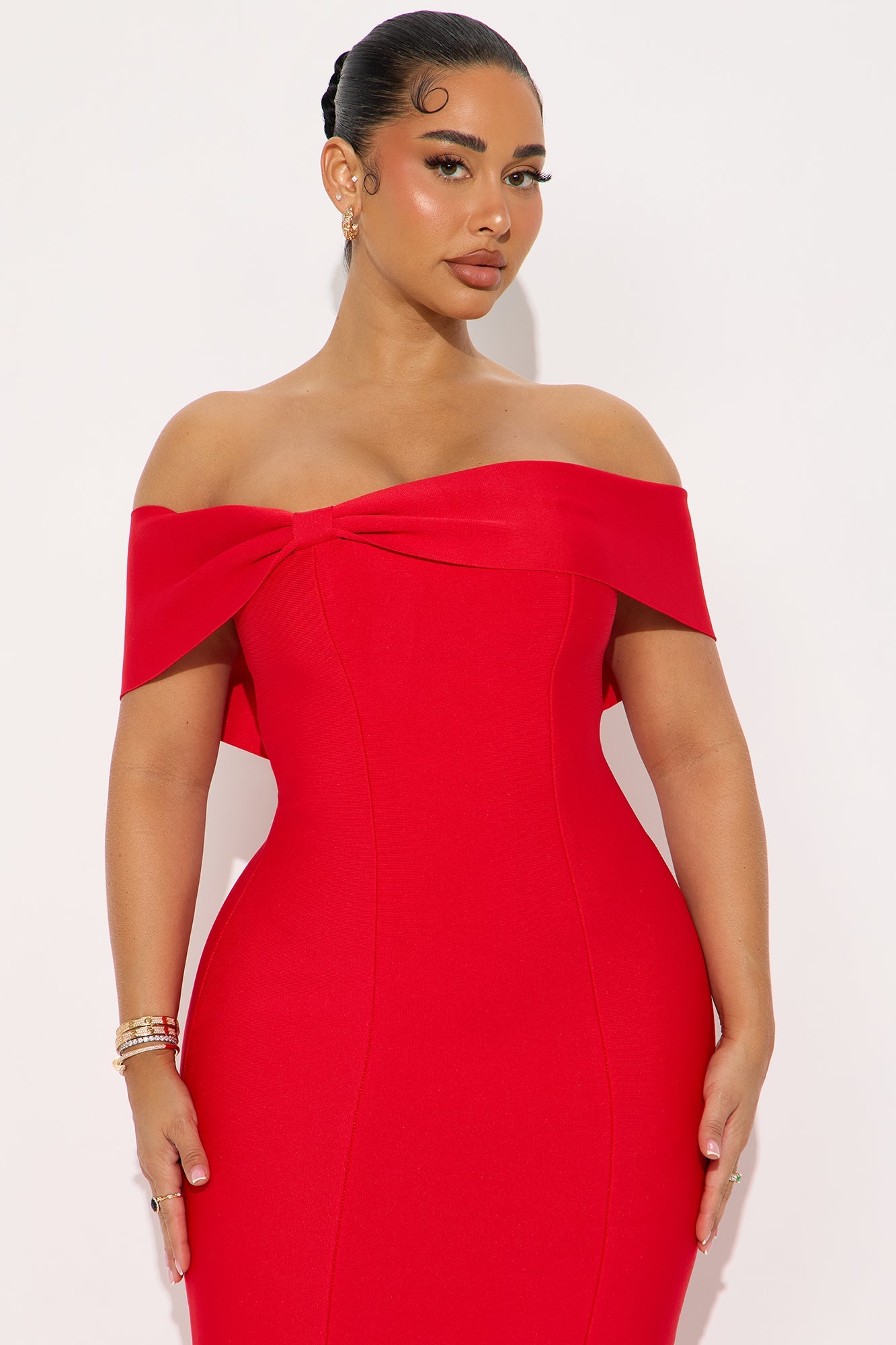 Brenda Mermaid Bandage Midi Dress - Red