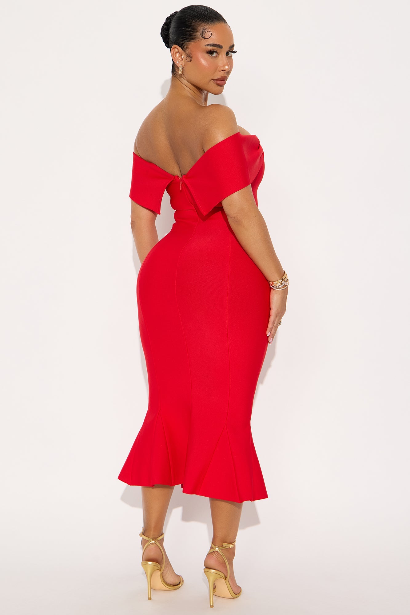 Brenda Mermaid Bandage Midi Dress - Red