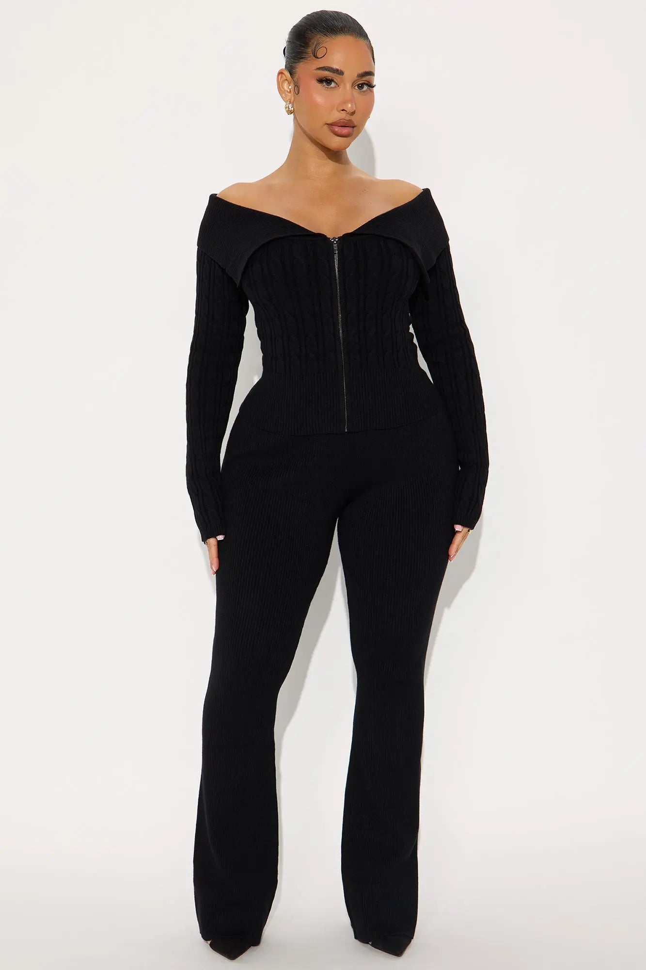 Isabella Sweater Cardigan Pant Set - Black 