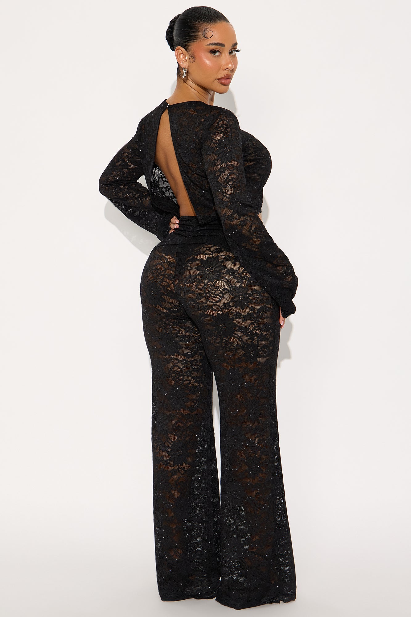 Take A Peak Low Rise Lace Pant Set - Black
