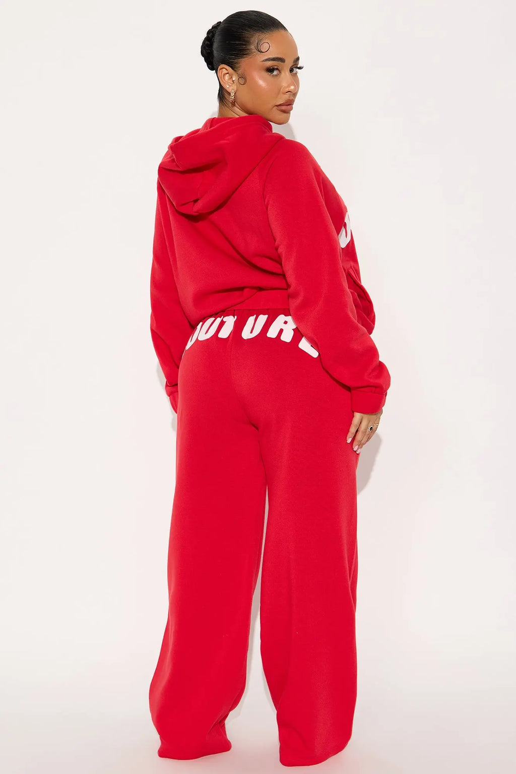 Couture Comfort Zip Up Fleece Pant Set - Red 