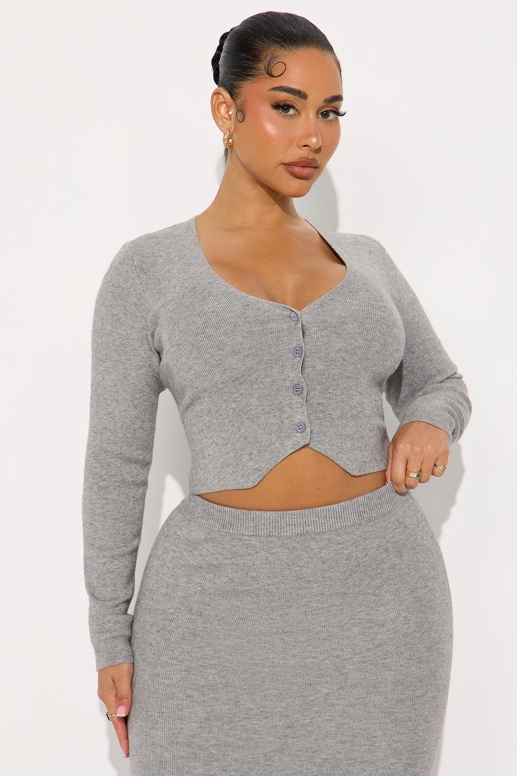 Along Came You Cardigan Maxi Skirt Set - Heather Grey