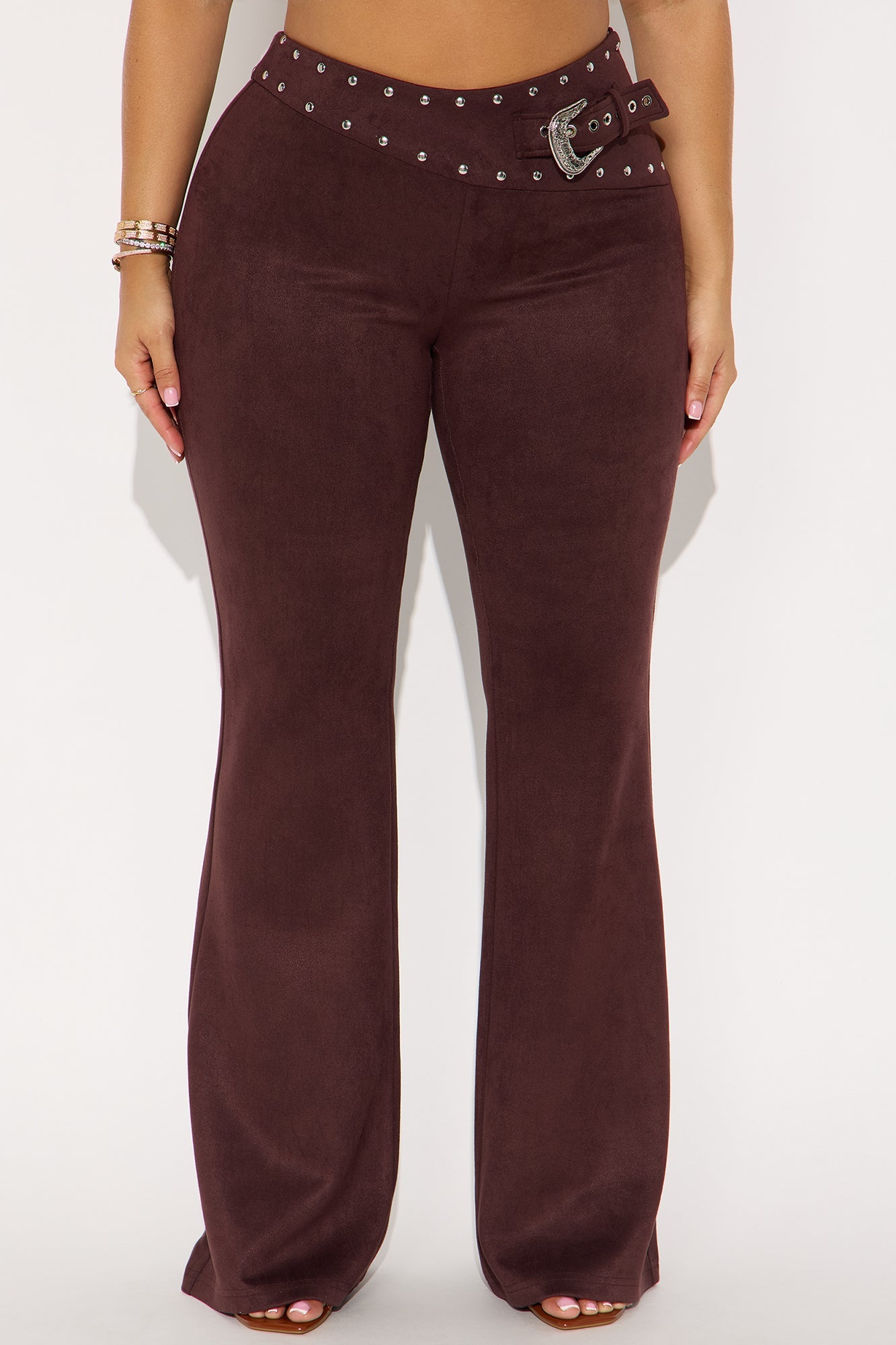 Round Em Up Faux Suede Flare Leg Pant 34 - Chocolate