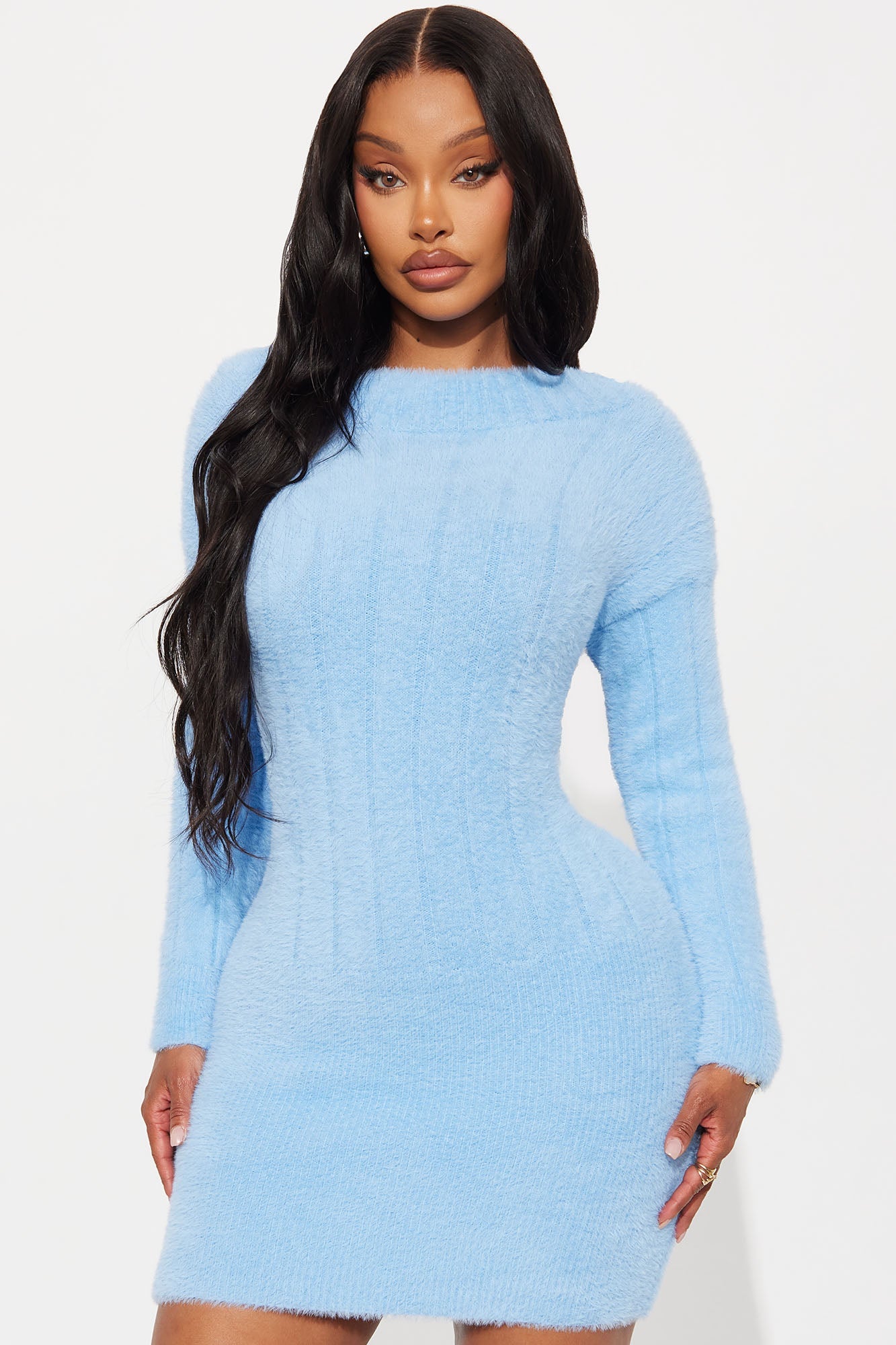 Soft Feels Sweater Mini Dress - Blue