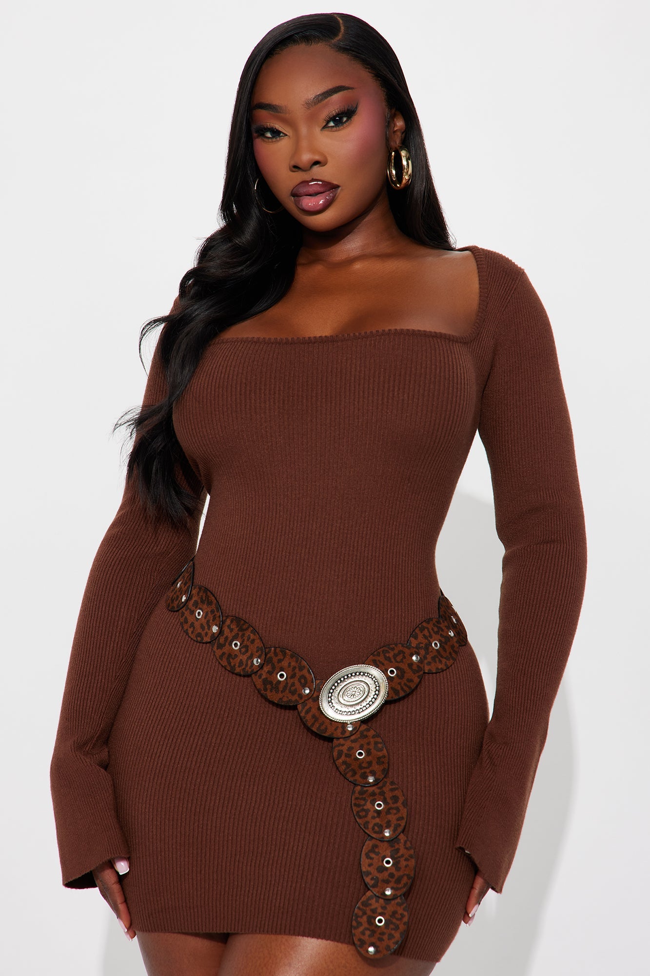 Kariana Ribbed Mini Dress - Brown