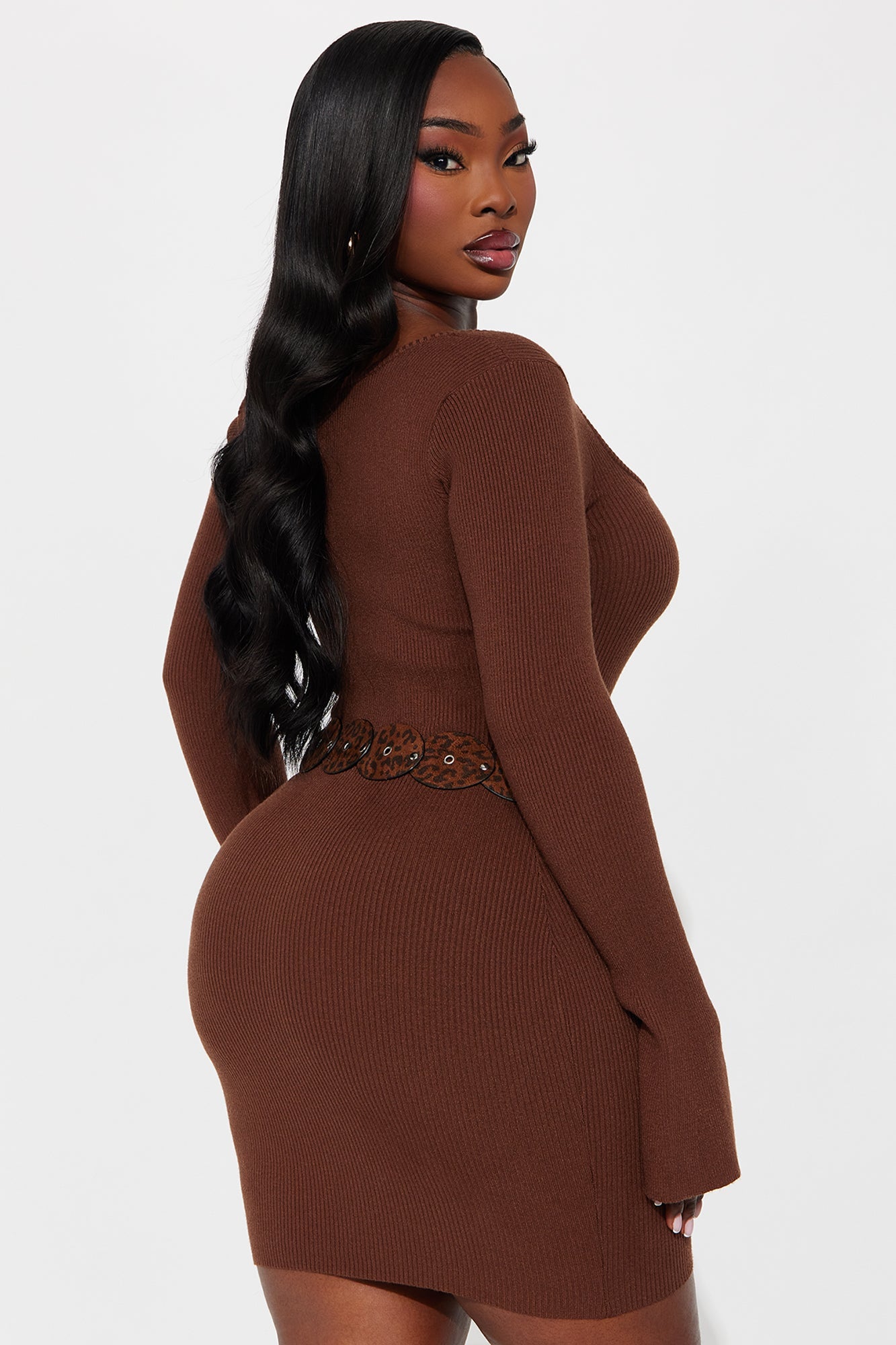 Kariana Ribbed Mini Dress - Brown