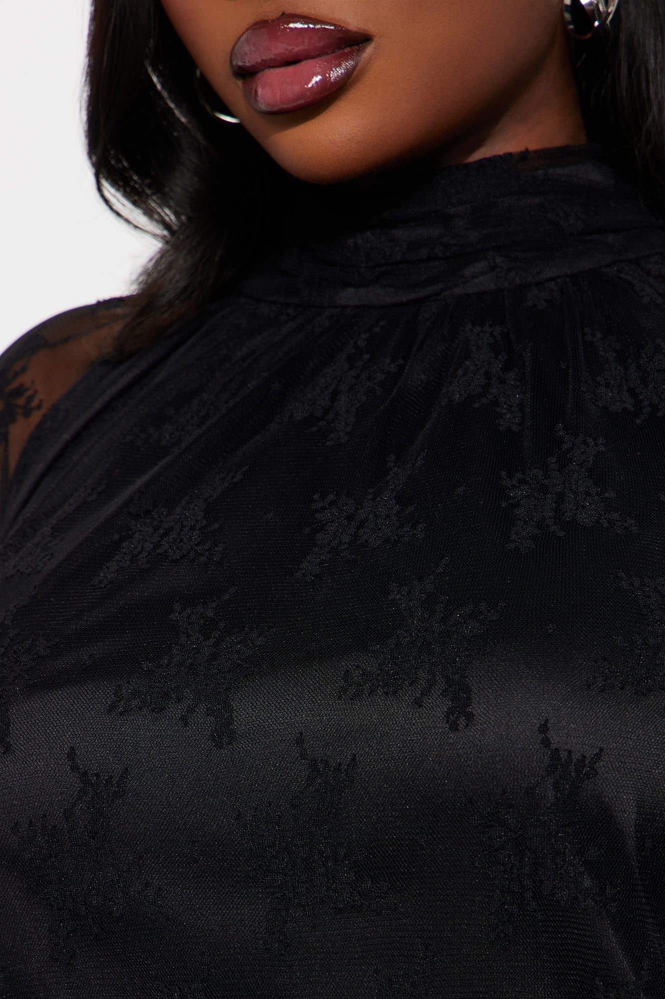 Maya Lace Long Sleeve Mini Dress - Black